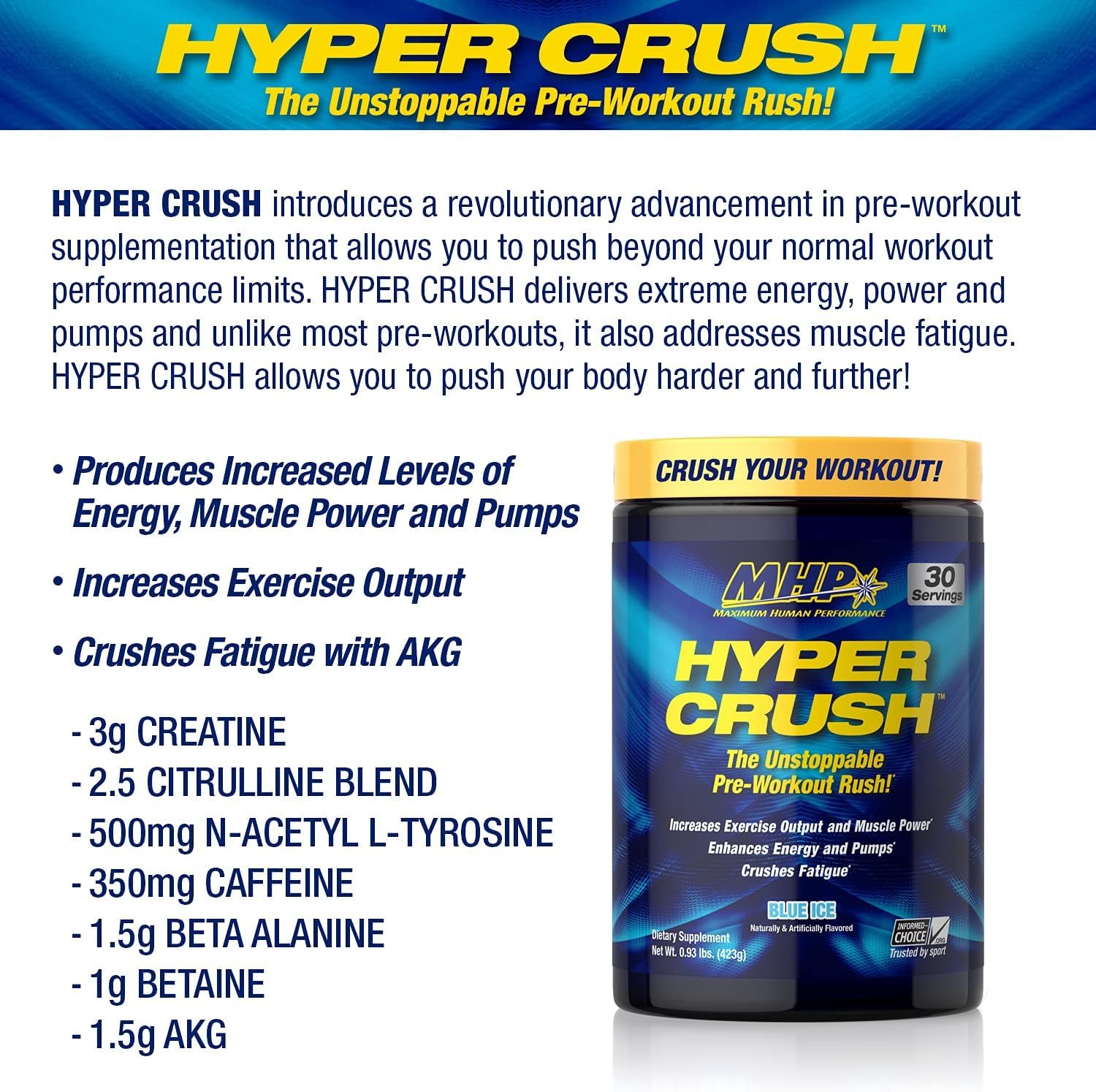 Maximum Human Performance MHP HYPER CRUSH Pre Workout energy drink creatine Maximum Human Performance buy supplements canada