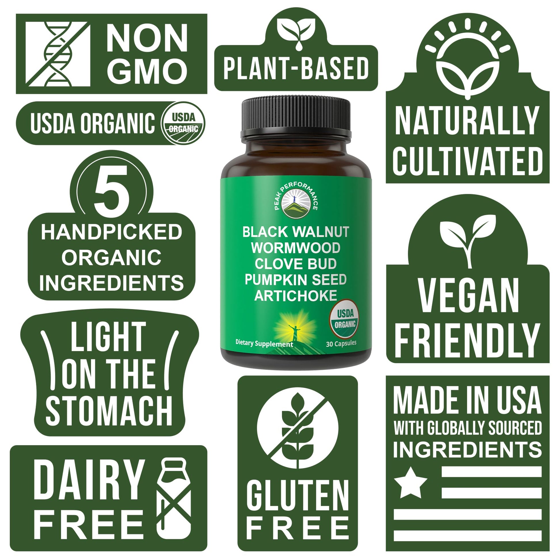 USDA Organic Wormwood Black Walnut Clove Cleanse for Humans. Elimination Detox + Intestinal Support Capsules Supplement for Adults and Kids. Pills with Artichoke and Pumpkin Seed for Added Benefits Peak Performance buy supplements canada
