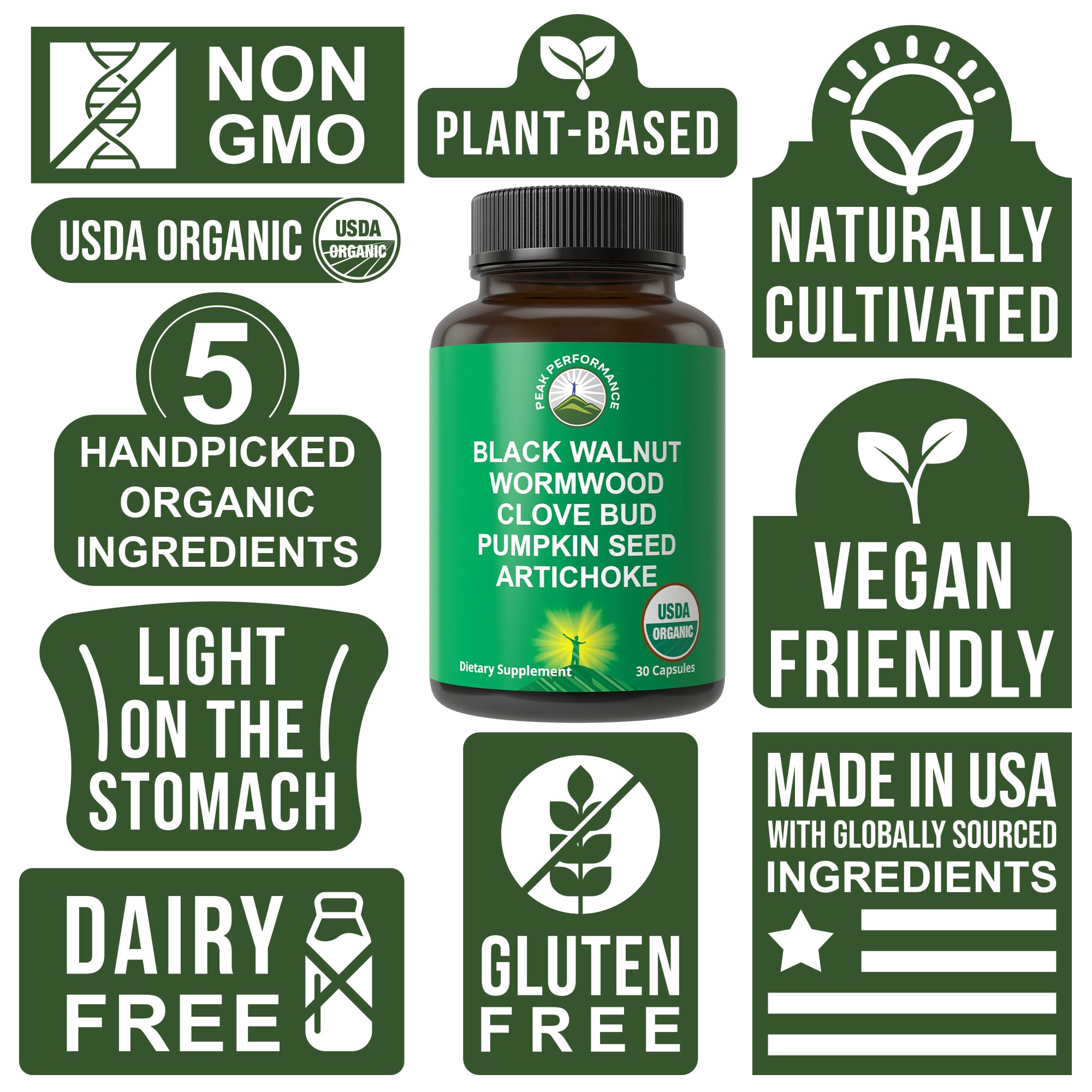 USDA Organic Wormwood Black Walnut Clove Cleanse for Humans. Elimination Detox + Intestinal Support Capsules Supplement for Adults and Kids. Pills with Artichoke and Pumpkin Seed for Added Benefits Peak Performance buy supplements canada