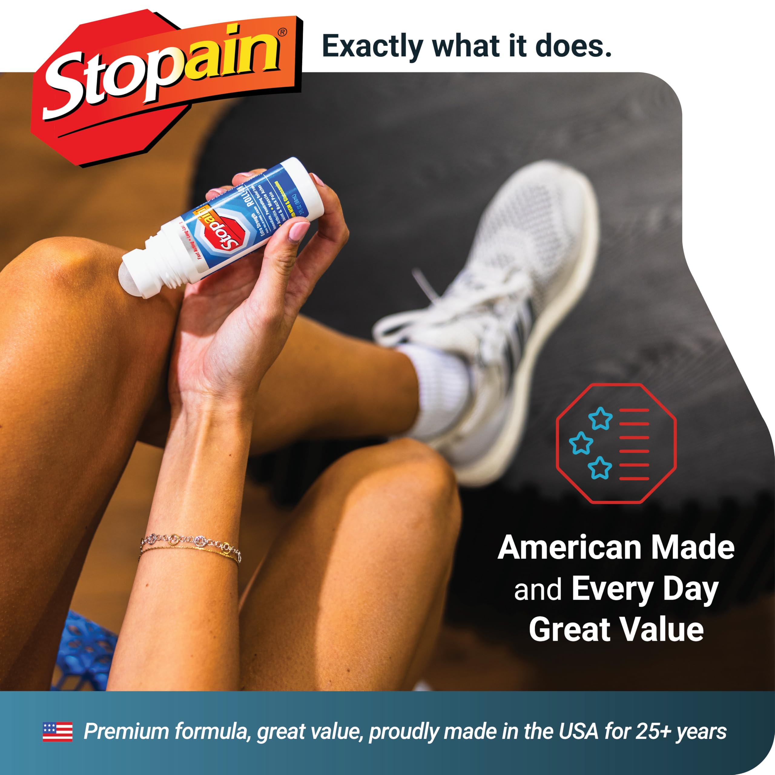 Stopain Pain Relief Roll On Gel 3oz, USA Made, Max Strength Fast Acting with MSM, Glucosamine, Menthol for Arthritis, Lower Back, Knee, Neck, HSA FSA Approved OTC Topical Analgesic Products Stopain buy supplements canada