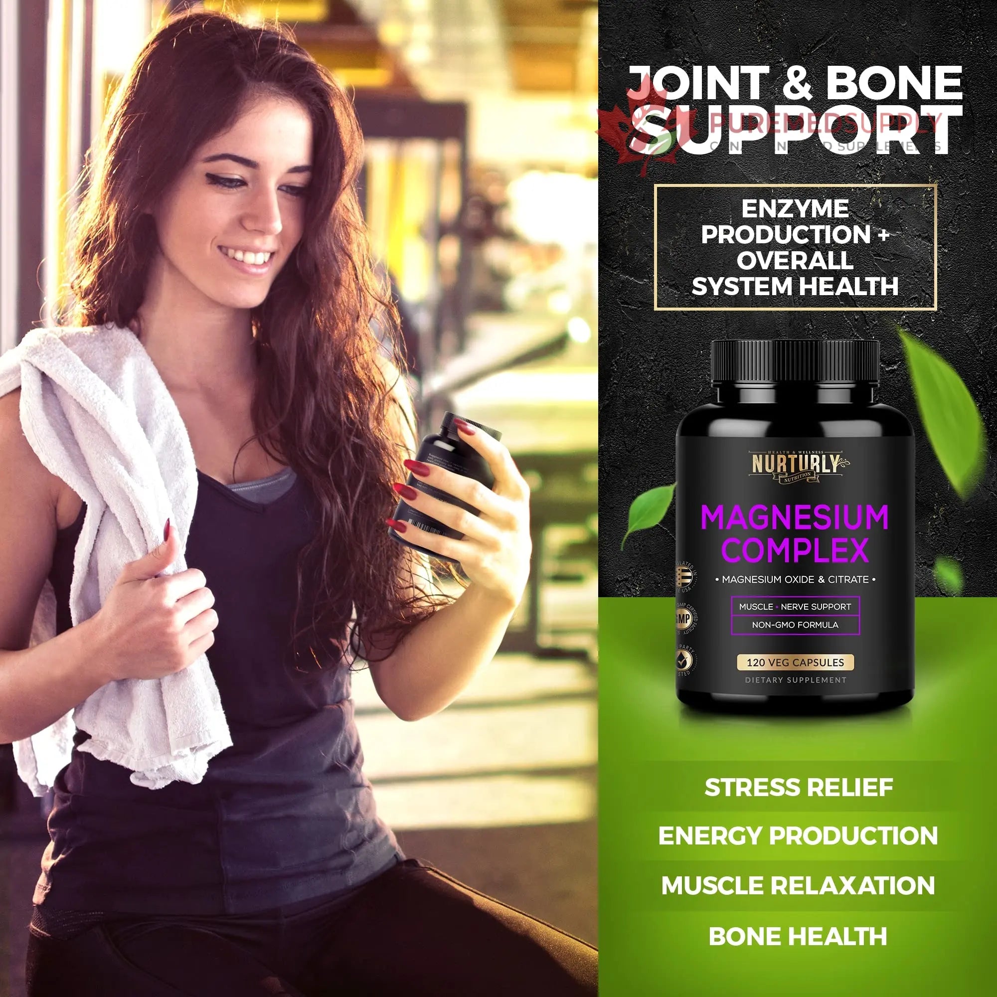 Magnesium Citrate & Oxide 500mg Complex Supplement - High Absorption Maximum Strength - Helps Support Bone Density and Strength, Muscles, Energy and Sleep - 120 Vegan Capsules NURTURLY buy supplements canada