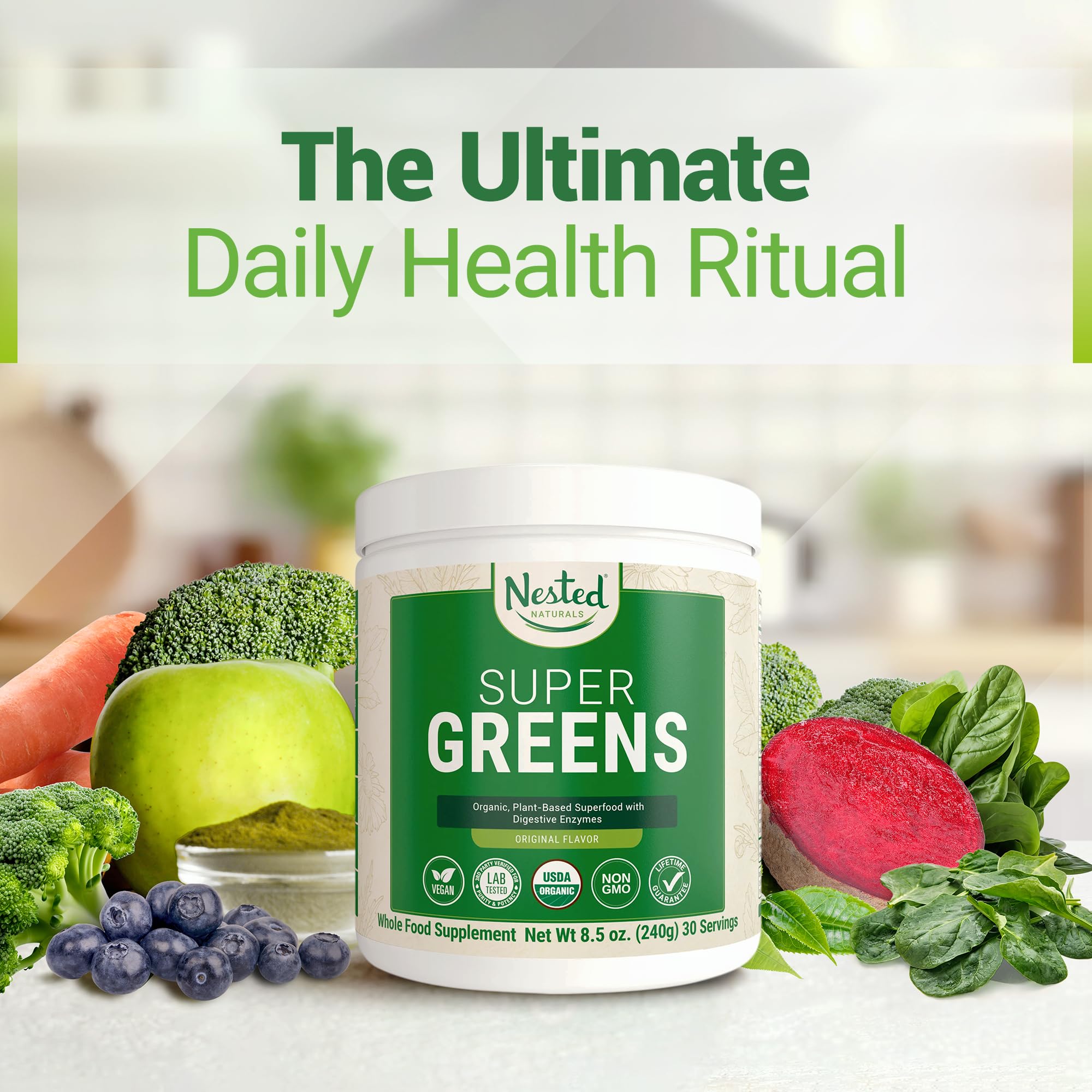 Super Greens Daily Greens Superfood Powder - Certified USDA Organic Green Powder Nested Naturals buy supplements canada