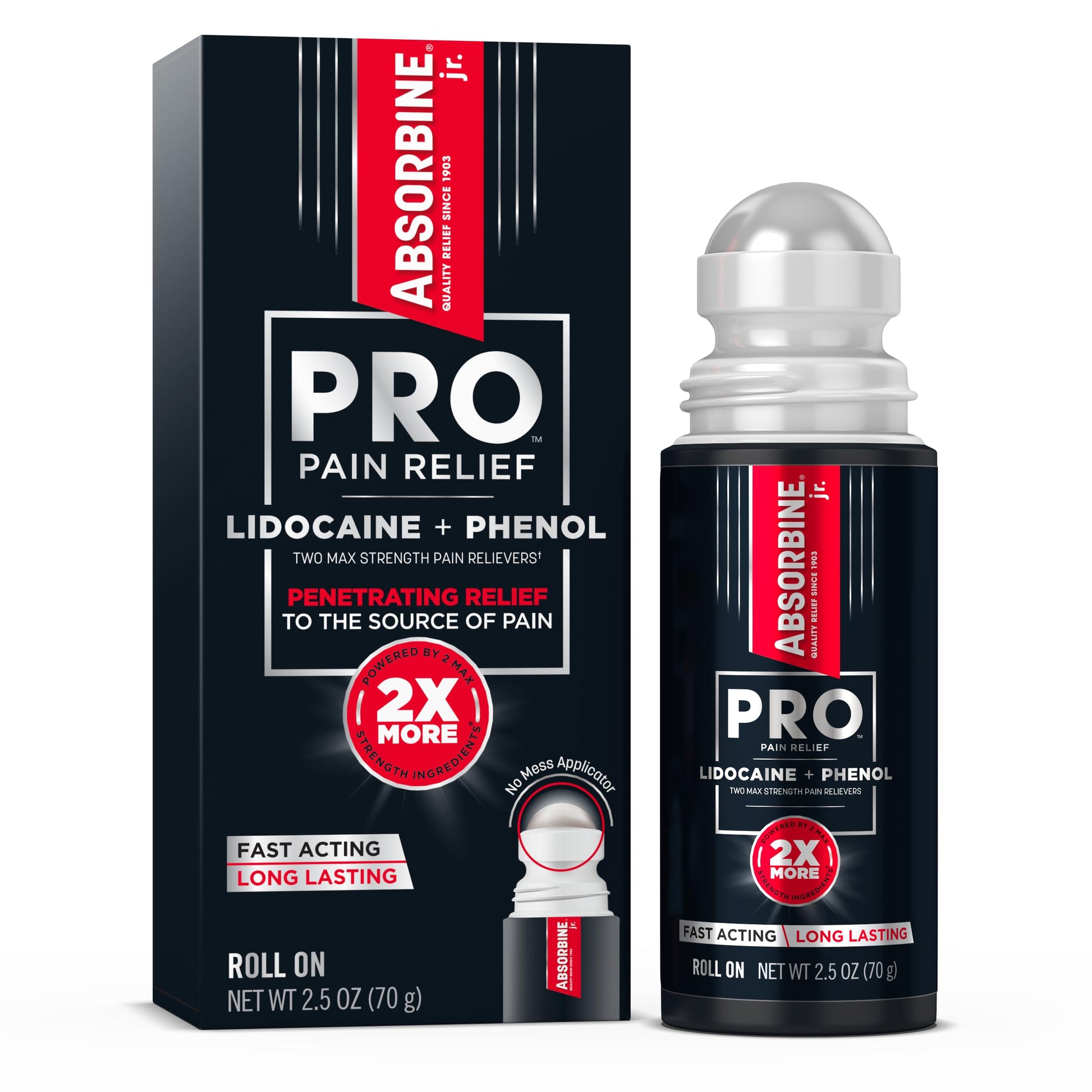 Absorbine Jr. PRO Maximum Strength Lidocaine Roll-On for Targeted Nerve and Muscle Pain Relief, 4% Lidocaine + 1.5% Phenol, Fast Acting & Long Lasting, 2.5 oz ABSORBINE JR. buy supplements canada
