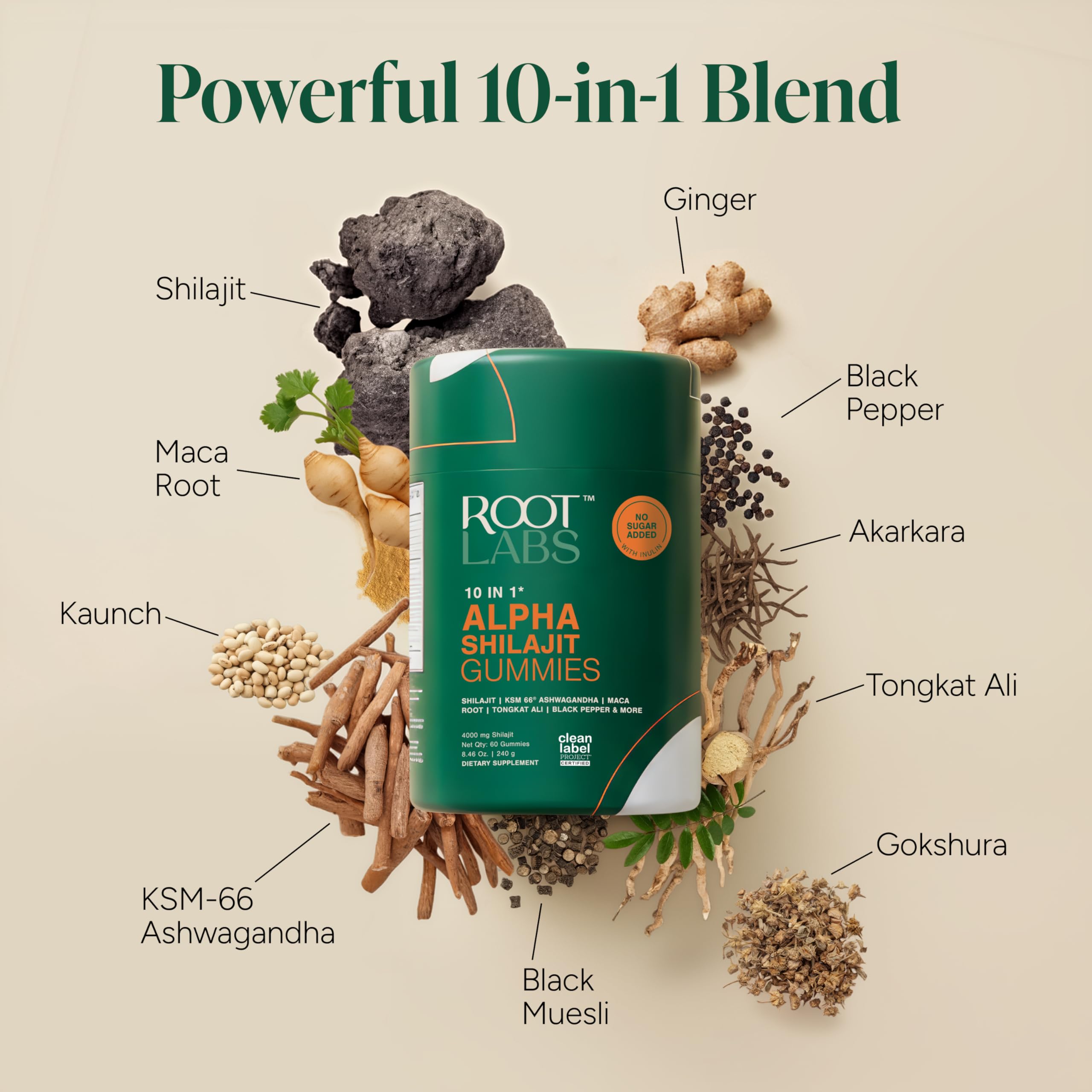 ROOT LABS 10-in-1 Alpha Shilajit Gummies | 4000 mg Pure Himalayan Shilajit with Tongkat Ali & Maca Root | Shilajit for Men & Women | ShilAbsorb Bioavailability Tech ROOT LABS buy supplements canada