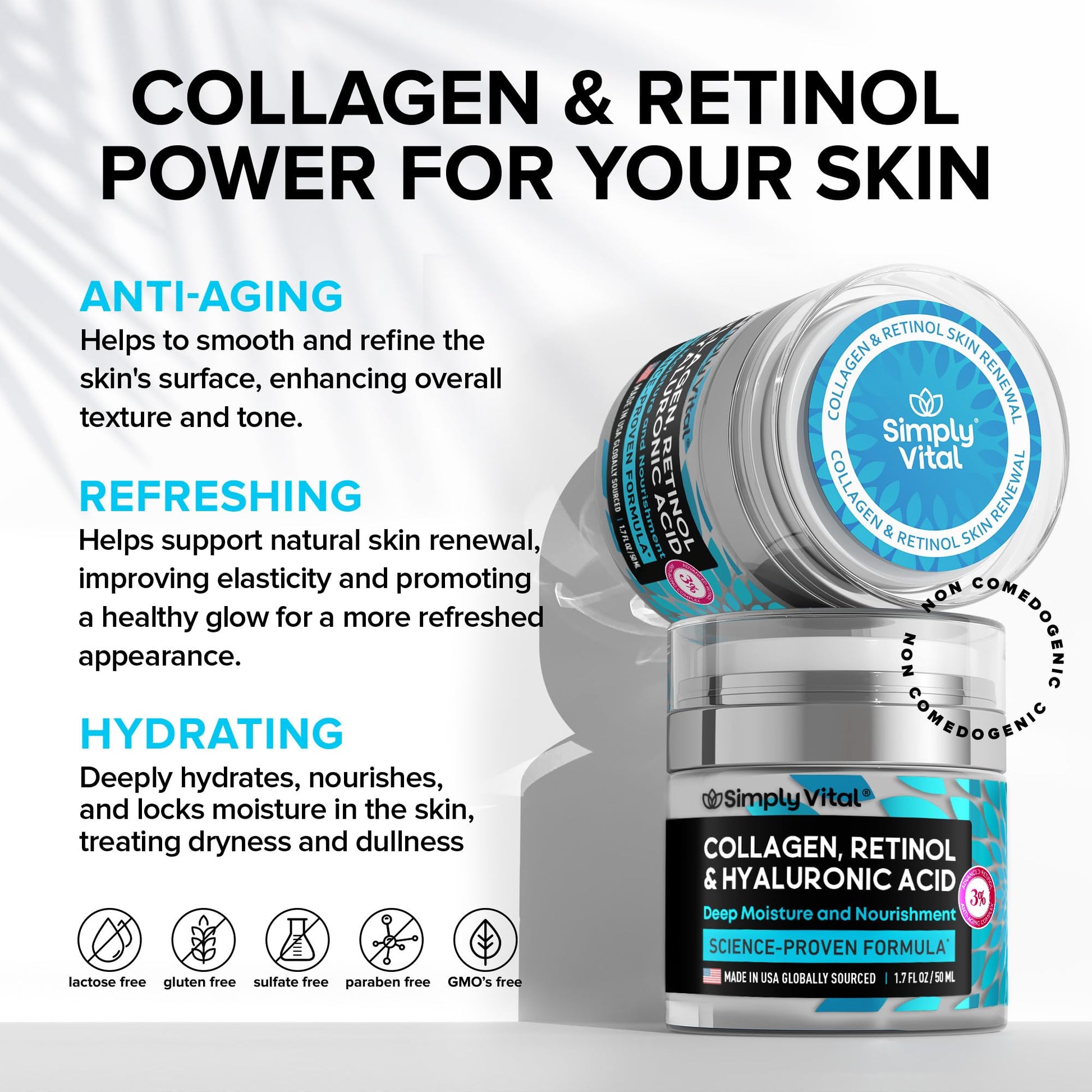 Anti-Aging Face Moisturizer with Retinol, Collagen & Hyaluronic Acid - Made in USA SimplyVital buy supplements canada