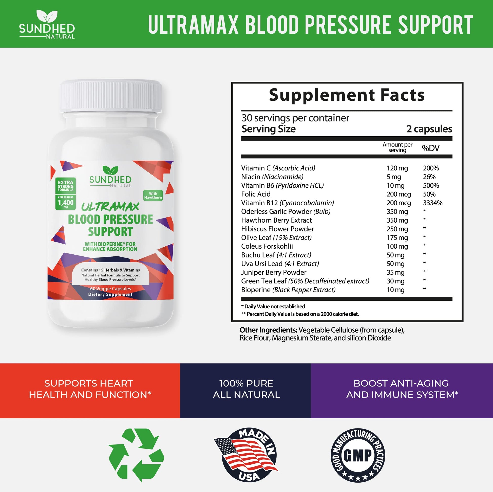 Sundhed Natrual UltraMax Blood Pressure with Bioperine for Enhanced Absorption Sundhed Natural buy supplements canada