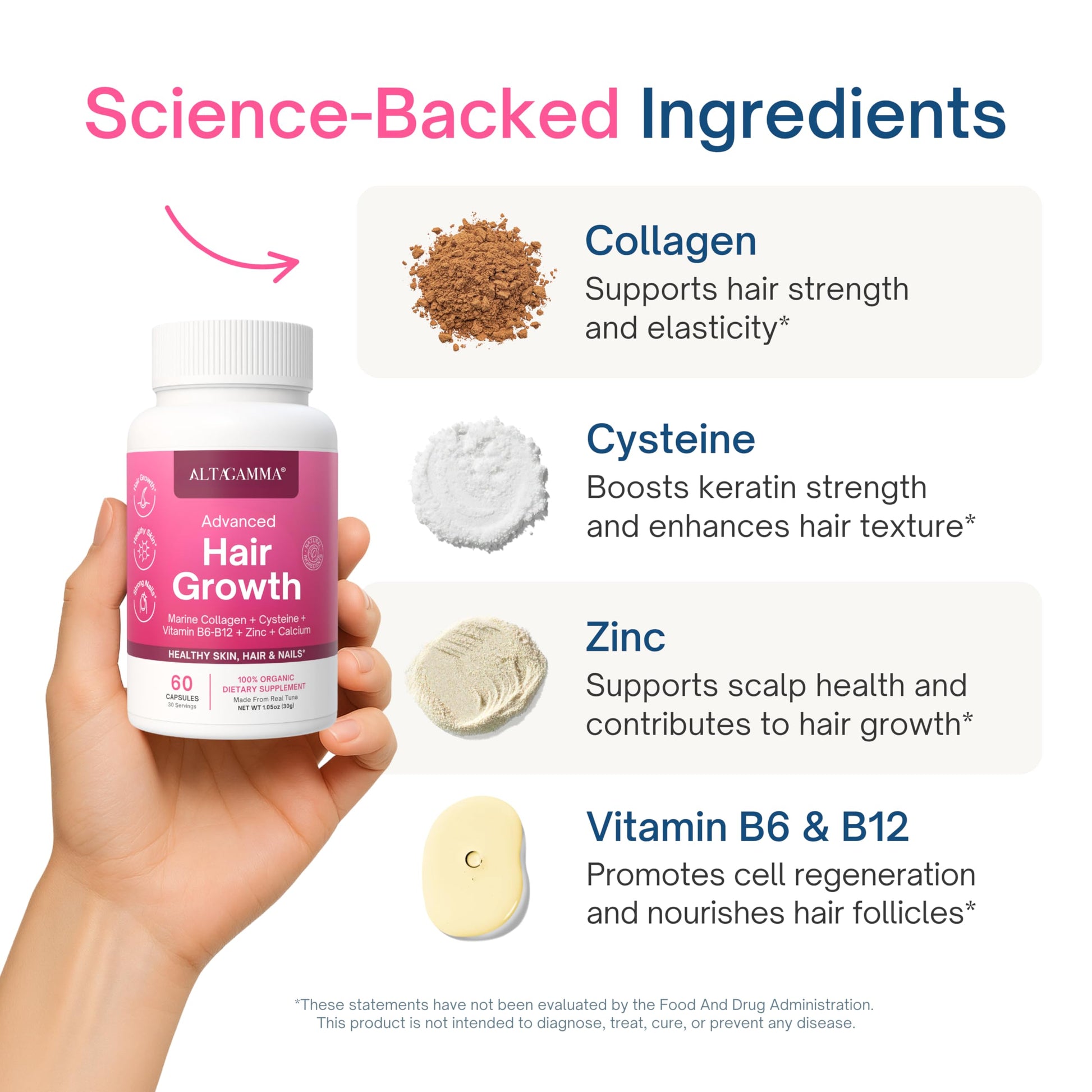 ALTAGAMMA Hair Growth Supplements - Nourishes Thinning, Strengthen Nails & Skin & Combat Hair Loss - Hair Growth Vitamins for Women & Men with Marine Collagen Peptides, 60 Capsules | 30 Day Supply ALTAGAMMA buy supplements canada