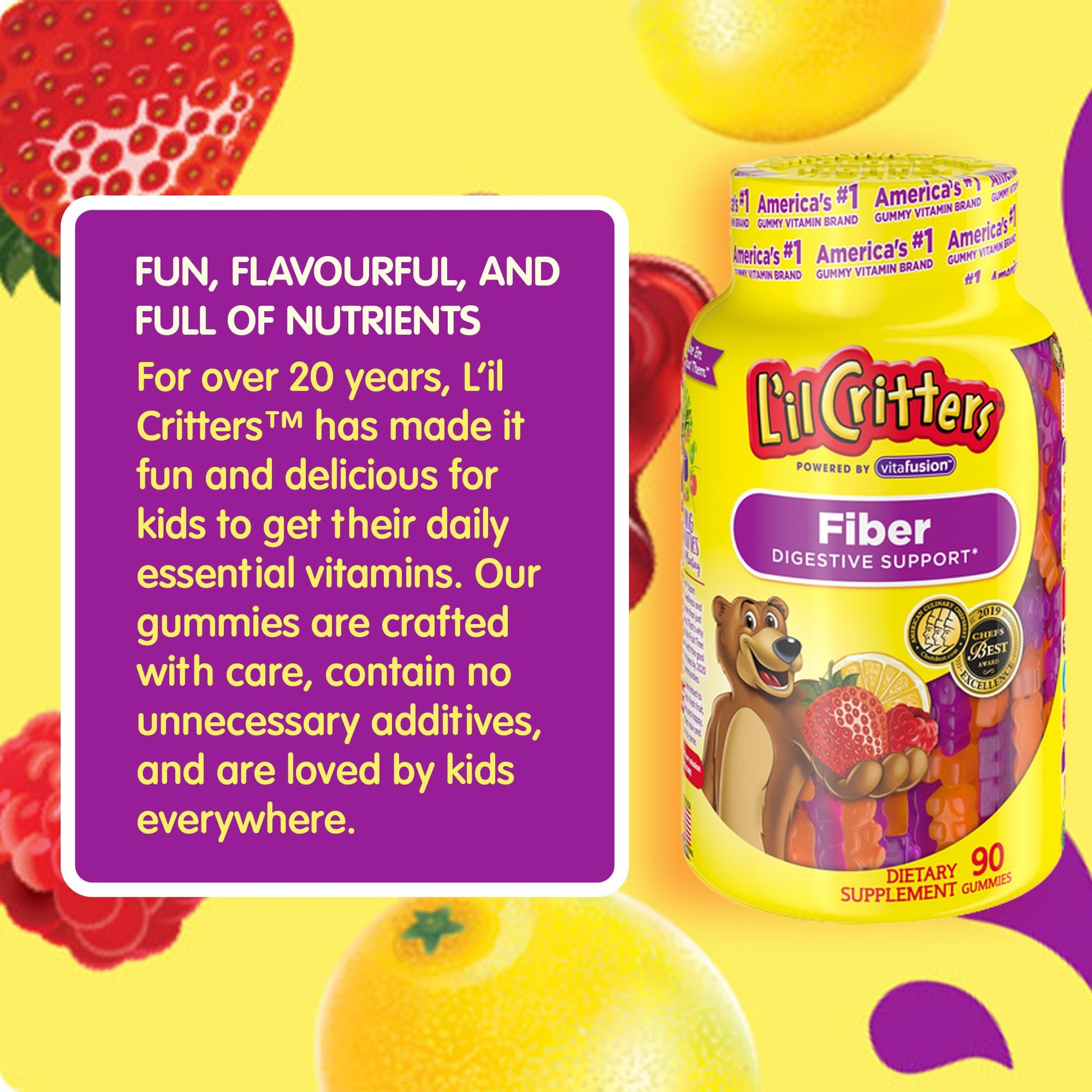 L’il Critters Fiber Daily Gummy Supplement for Kids, for Digestive Support, Berry and Lemon Flavors, 90 Gummies Lil Critters buy supplements canada