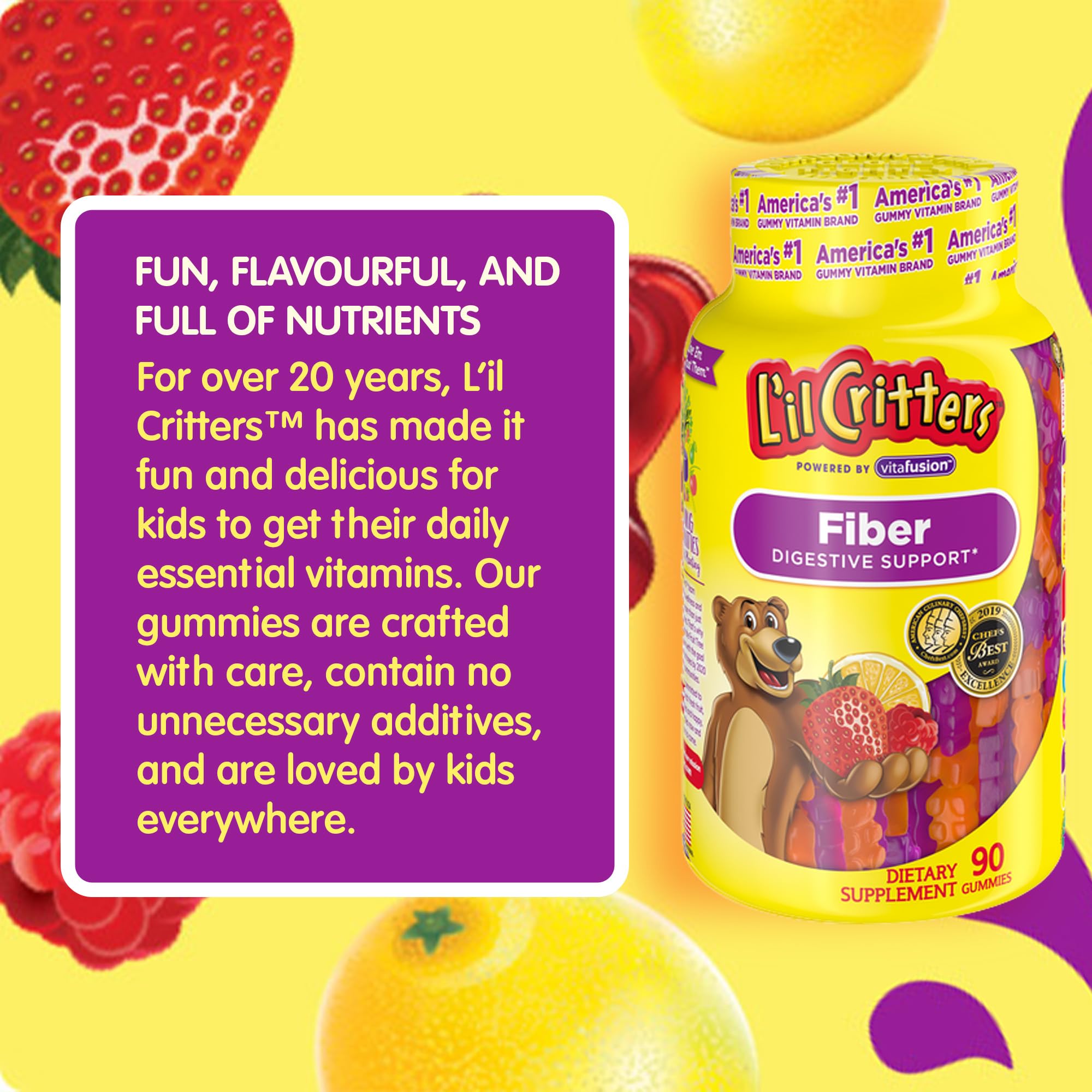 L’il Critters Fiber Daily Gummy Supplement for Kids, for Digestive Support, Berry and Lemon Flavors, 90 Gummies Lil Critters buy supplements canada