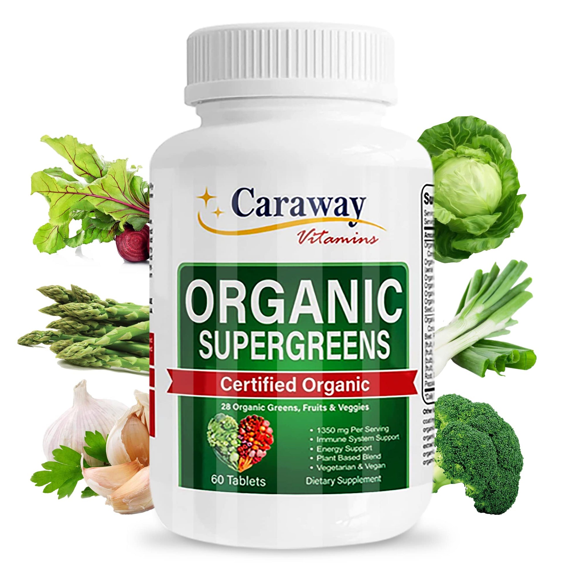 Organic Superfoods Vitamins Super Greens Complex by Caraway Vitamins 1,350 mg per Serving 28 Fruits Vegetables Greens 60 Count Tablets Non-GMO Natural for Men & Women Caraway Vitamins buy supplements canada