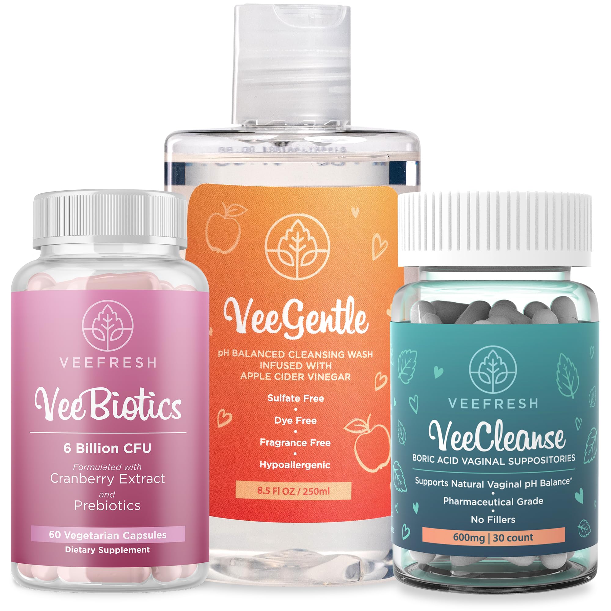 VeeBalance Bundle – Boric Acid Suppositories, Feminine Wash & Cranberry Probiotics for Women – pH Balance & Freshness Support VeeFresh buy supplements canada
