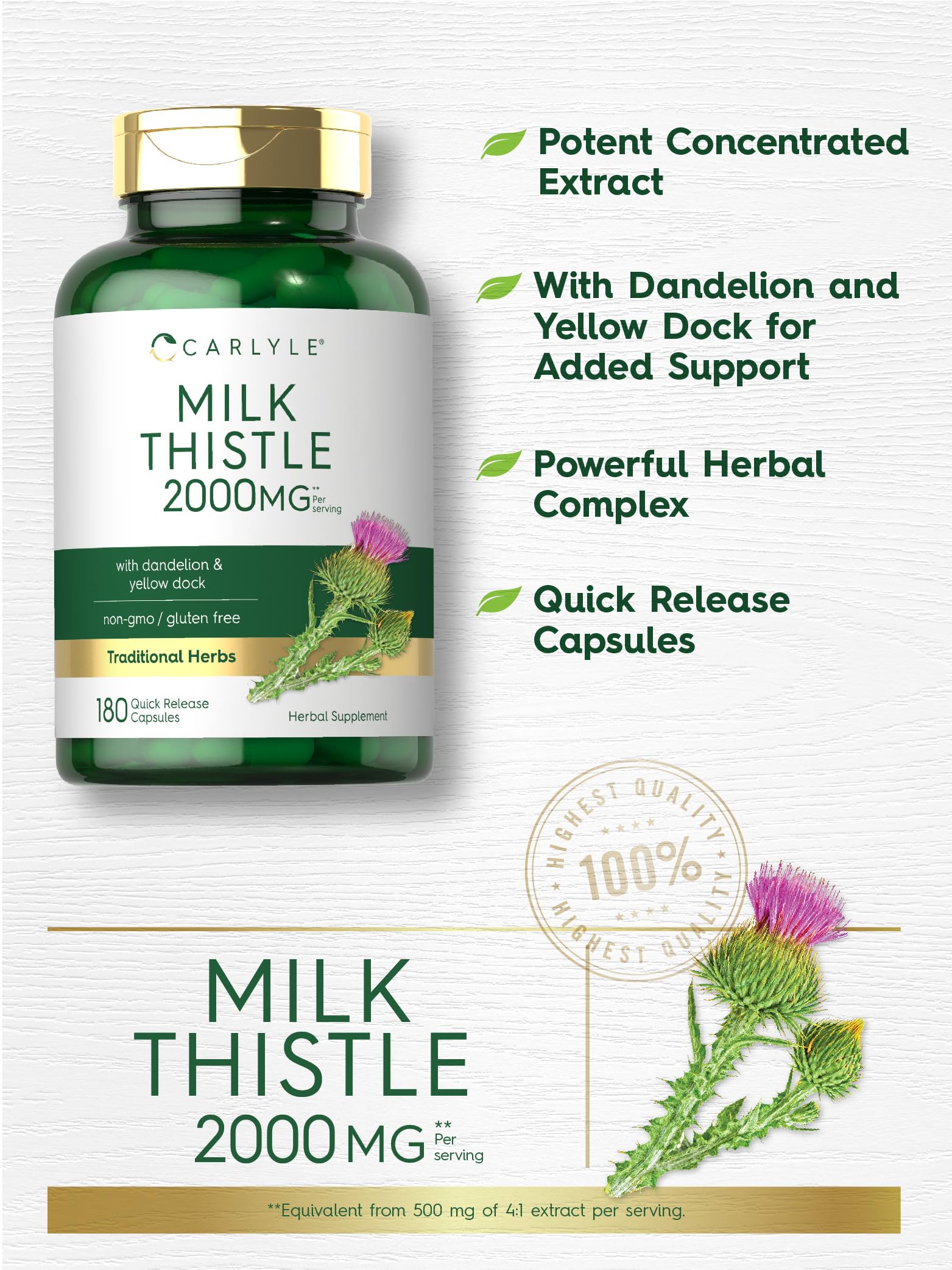 Carlyle Milk Thistle 2000mg | 180 Capsules | with Dandelion & Yellow Dock | Non-GMO Carlyle buy supplements canada