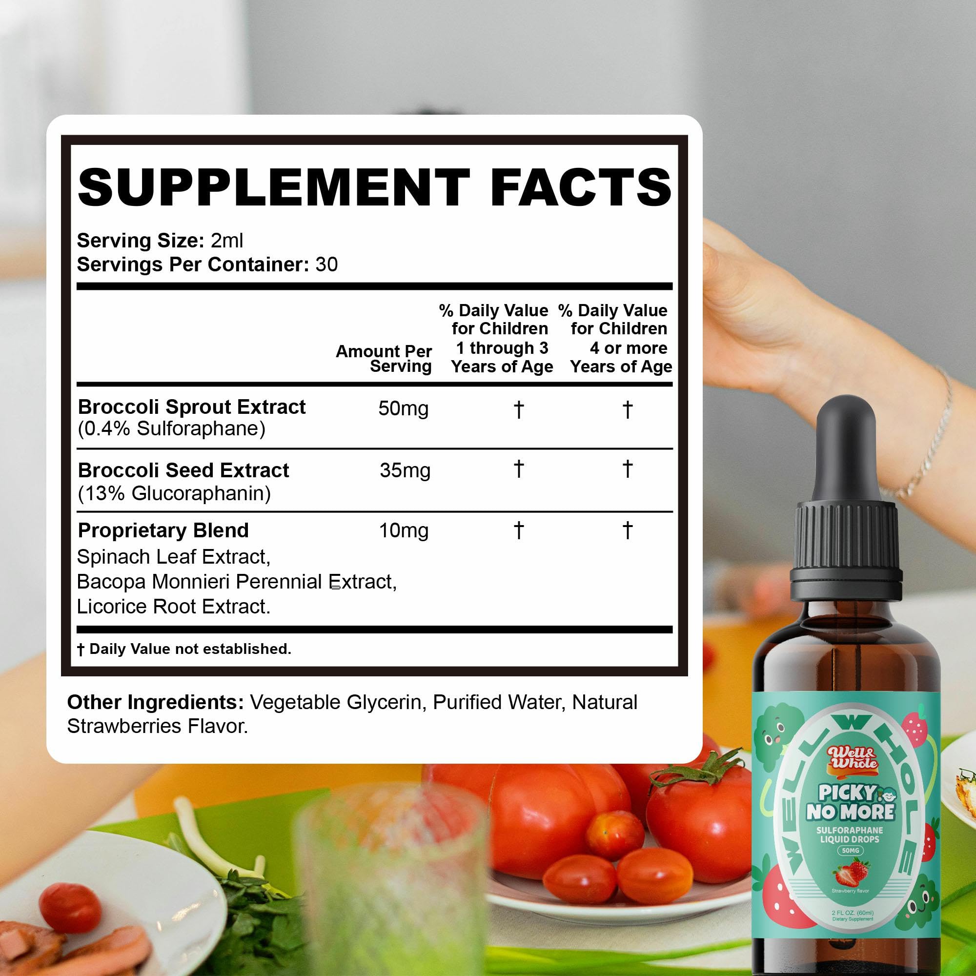 Well&Whole Sulforaphane Kids Liquid Supplement – Pick No More Broccoli Sprout Extract Drops, Hidden Greens for Picky Eaters, Daily Nutrition Support, Sugar-Free, Vegan, 60mL Well&Whole buy supplements canada