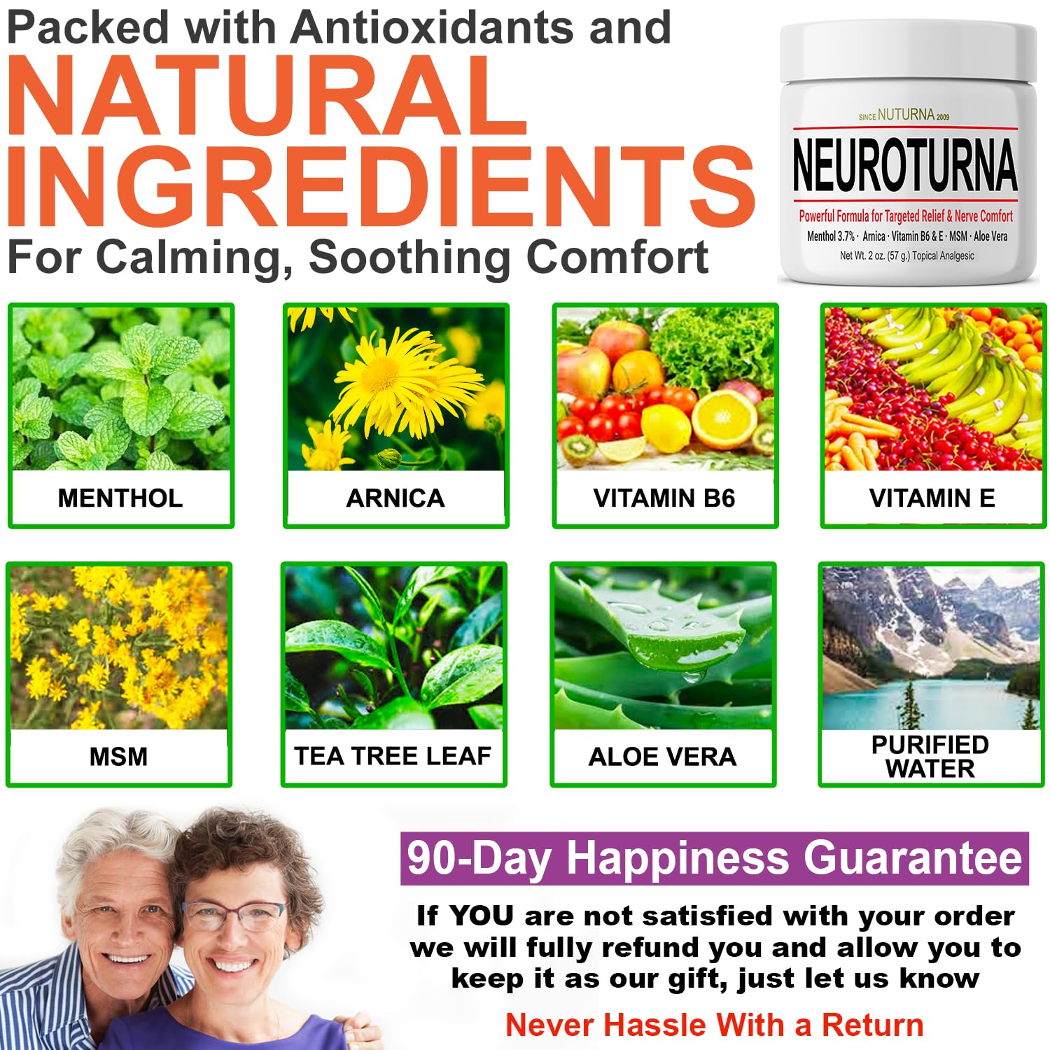 Nuturna Nerve Cream - Fast Acting Comfort for Feet, Hands, Legs & Toes - Ultra Strength Menthol, Arnica, Aloe Vera, MSM - Cooling Soothing Comfort - Non-Greasy, Paraben-Free - 4 oz Nuturna buy supplements canada