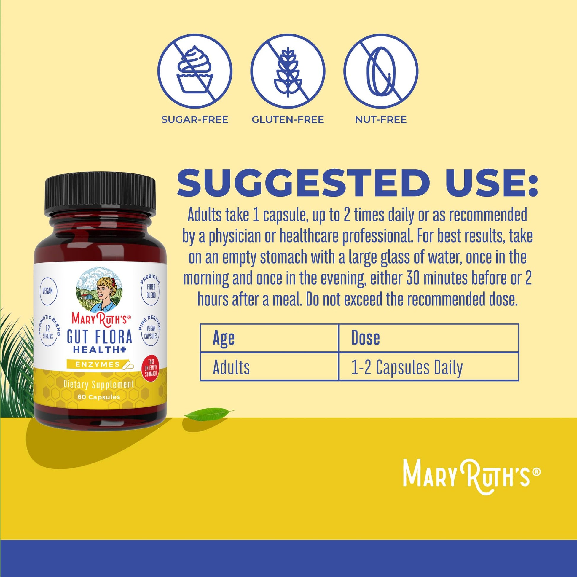 MaryRuth Organics Gut Flora Health+ Enzymes | Up to 2 Month Supply | Prebiotic Probiotic Digestive Enzymes Blend for Healthy Gut Biome & Digestive Support | Gastrointestinal Health | 60 Capsules MARYRUTH'S buy supplements canada