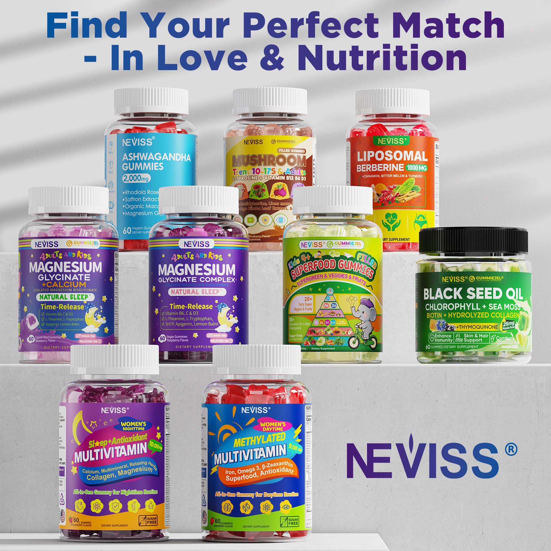 Magnesium Glycinate Gummies for Adults & Kids 4+, Sugar Free Magnesium Bisglycinate Supplement 400/200mg with B6D3, 5HTP, L-Theanine for Sleep & Relaxation, Brain, Muscle, Melatonin Free Gummies,2Pack NEVISS buy supplements canada