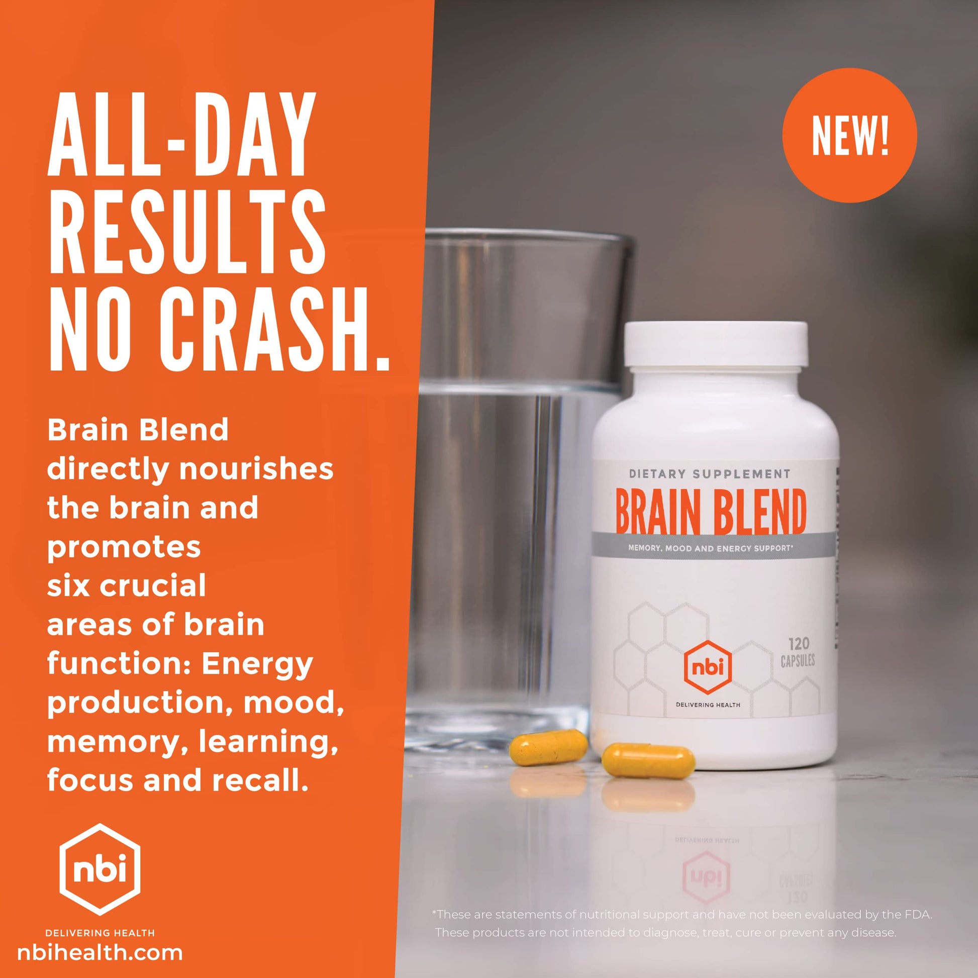 NBI Brain Blend for Memory, Focus, Concentration, Cognitive Function for Men & Women | Caffeine-Free with ALCAR, Alpha Lipoic Acid, Huperzine A, Turmeric | Nootropic | 120ct Capsules NBI buy supplements canada