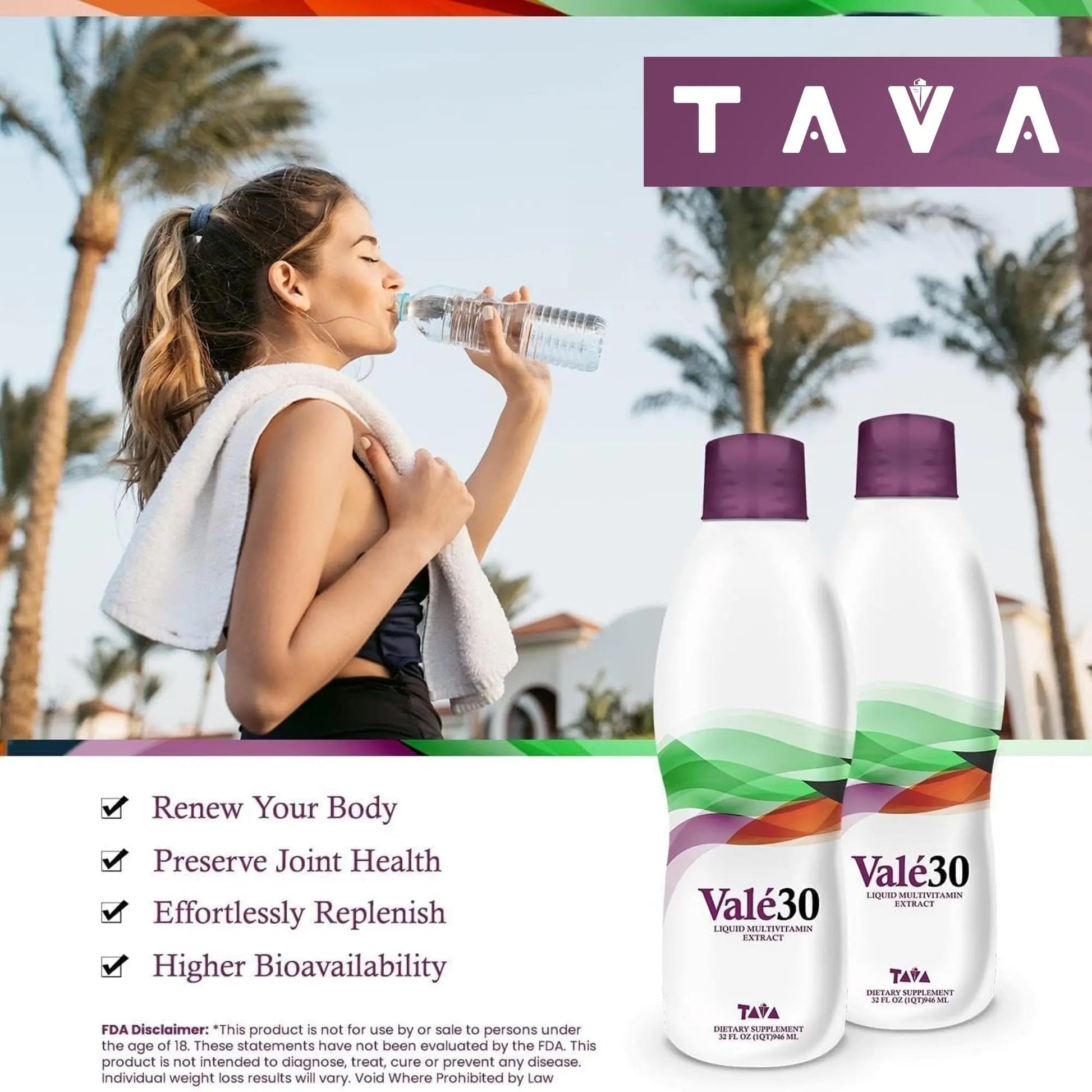 TAVA Valé30 - Liquid Multivitamin - 30-Day Supplement with Vitamin A and B Complex for Men, Women, and Family, Daily Boost Drink - 2 Bottles TAVA buy supplements canada