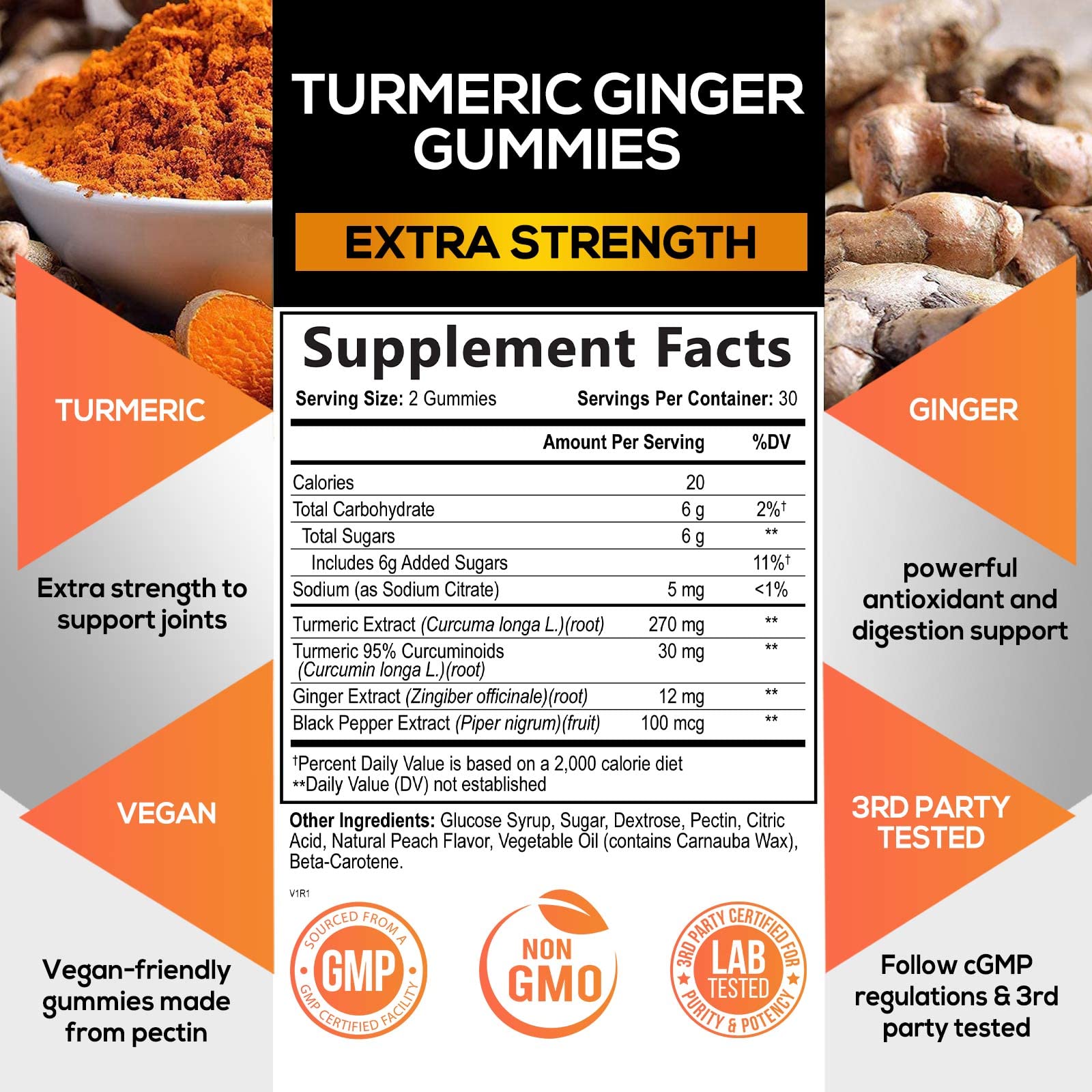Turmeric Ginger Gummies - Vegan Turmeric Curcumin Gummy with 95% Curcuminoids Nature's Nutrition buy supplements canada