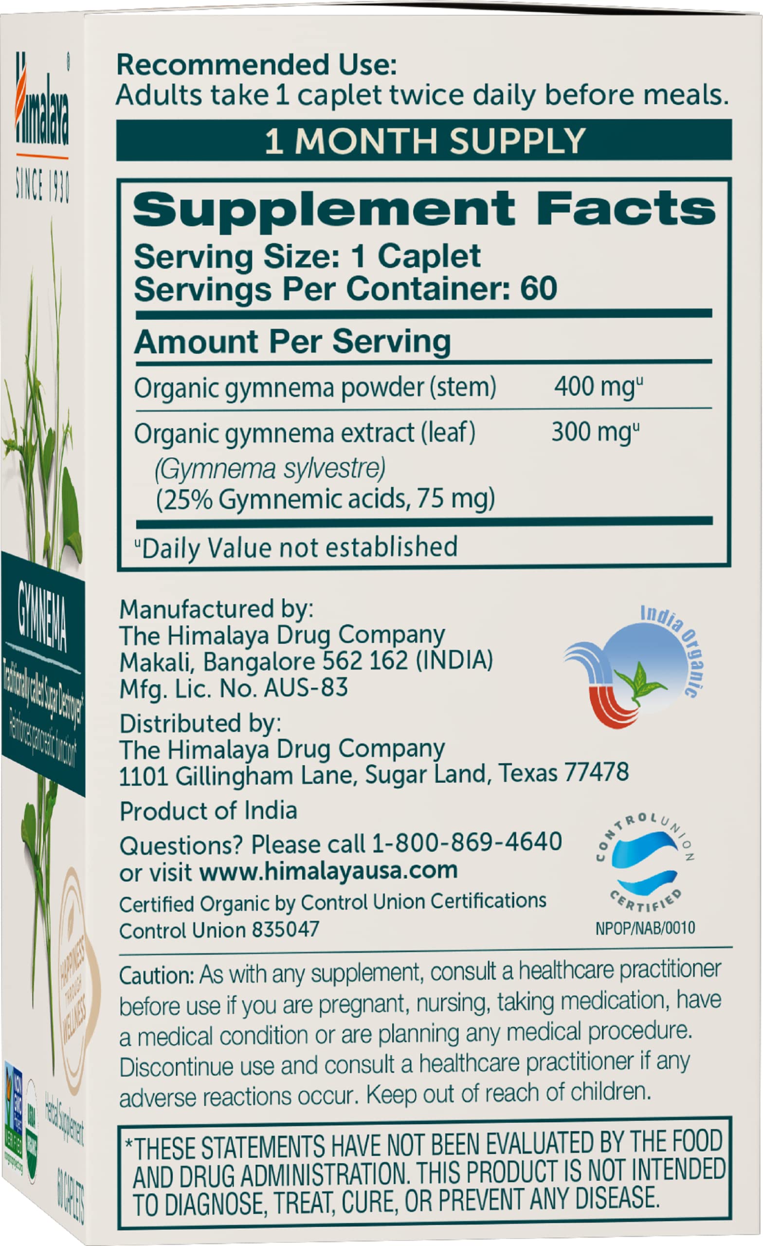 Himalaya Organic Gymnema Sylvestre for Glucose Metabolism, 700 mg Himalaya buy supplements canada