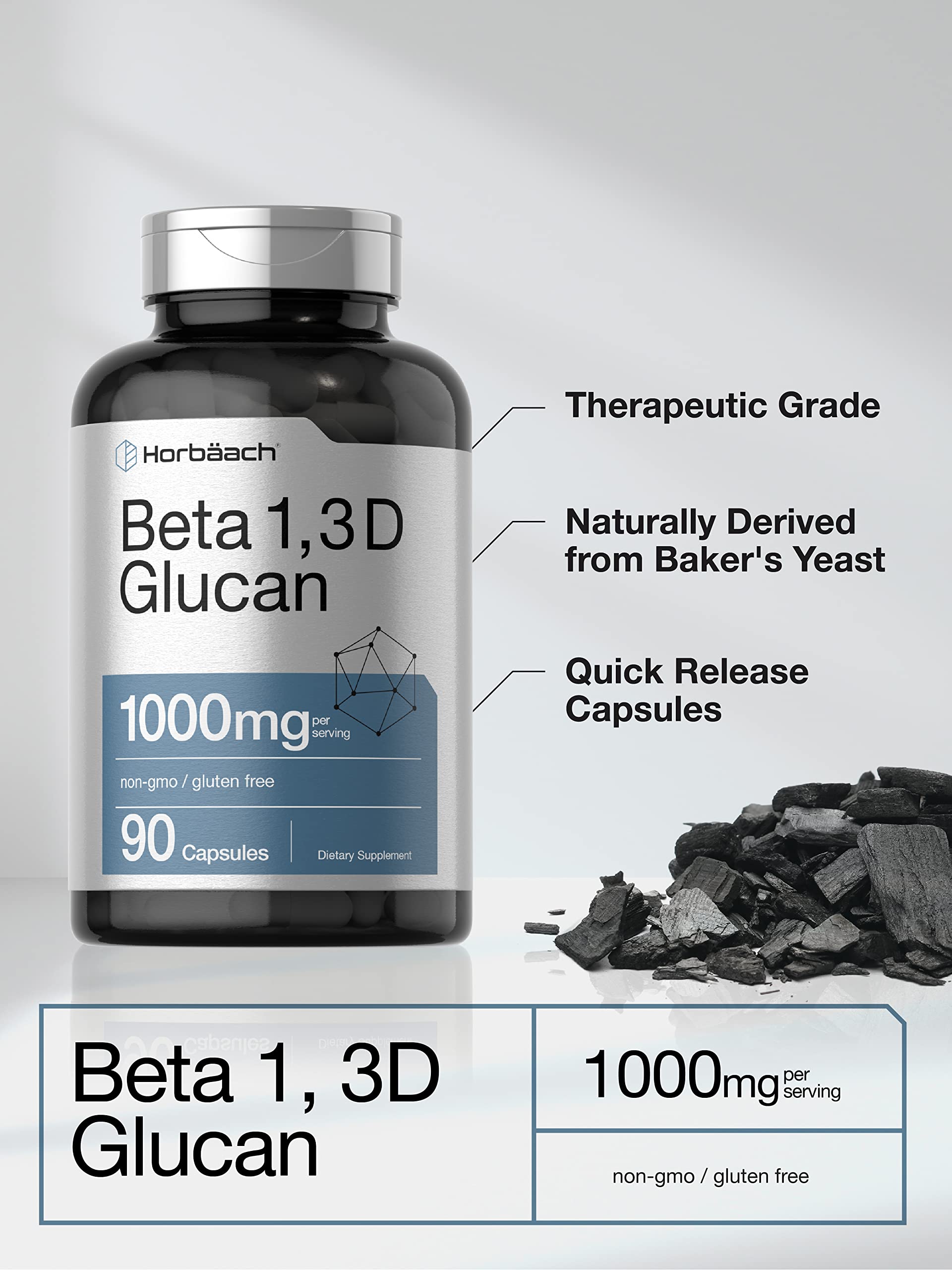 Beta Glucan 1 3D 1000 mg | 90 Capsules | Beta 1,3, 1,6 D Glucan | Non-GMO, Gluten Free Horbäach buy supplements canada
