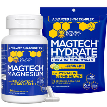 Magtech Magnesium Capsules + Hydration Creatine Powder Lemon Lime Bundle - 3 Forms of Magnesium - Featuring Magtein L-Threonate - Brain Health & Hydration Support* - 44 Total Servings NATURAL STACKS buy supplements canada