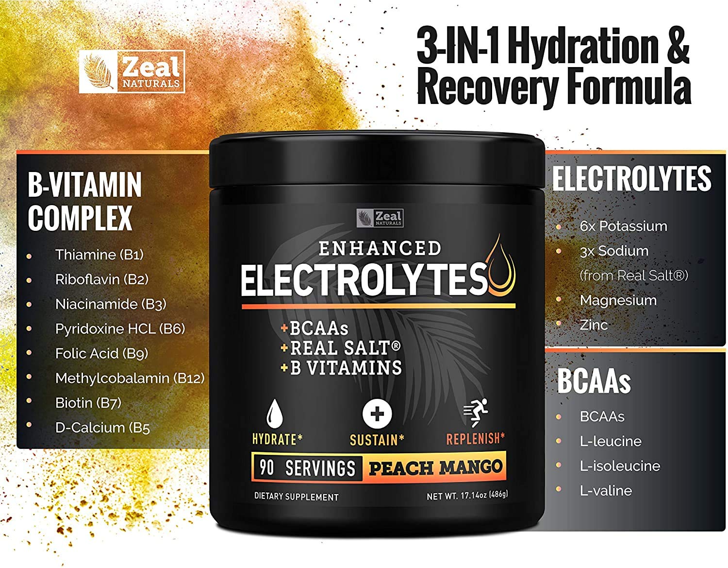 Enhanced Electrolyte Powder (Peach Mango | 90ct.) + BCAA, B-Vitamins & Real Salt Zeal Naturals buy supplements canada