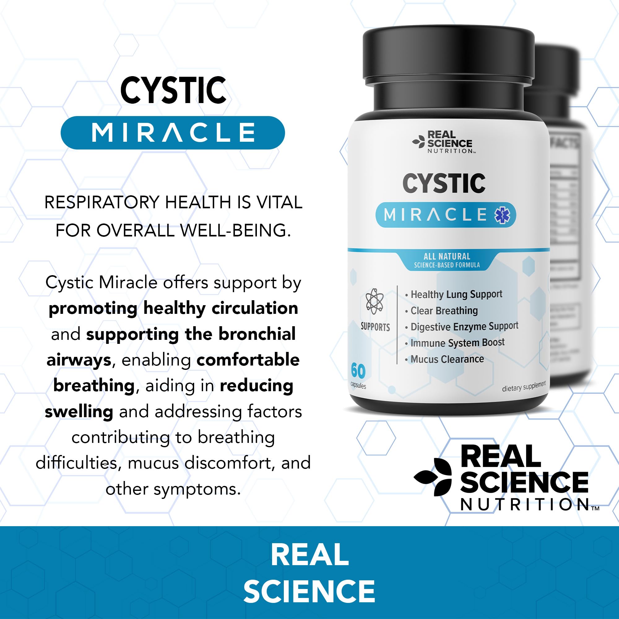 Real Science Cystic Miracle - Lung Support Supplement for Breathing Support and Mucus Clearance – with Vinitrox & GABA to Help Clear Lungs and Aid Respiratory Health, Made in USA, 60 Caps Real Science Nutrition buy supplements canada