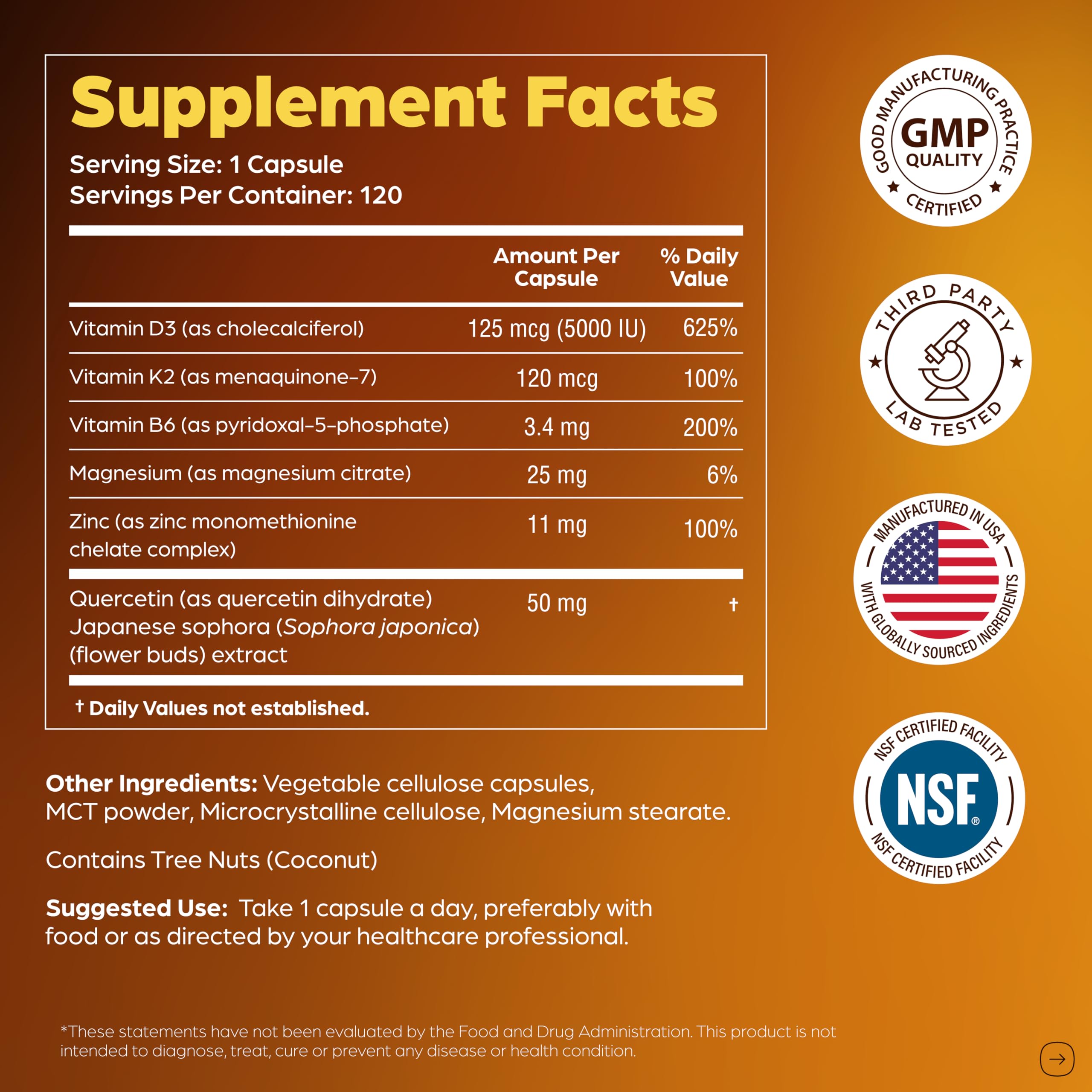 Sandhu's Vitamin D3 K2 Magnesium 5000 IU, 120mcg K2 Capsules 120 Count (Pack of 1) | with VIT B6, Zinc & Quercetin | D3K2 Supports Superior Absorption Sandhu's buy supplements canada