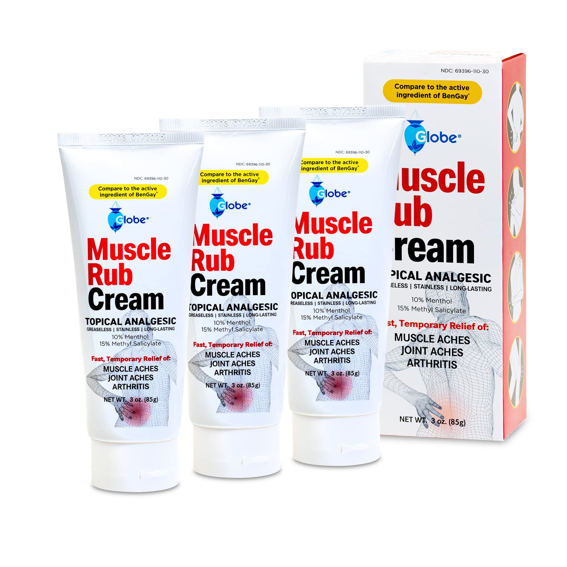 (3 Pack) Globe Ultra Strength Greaseless Muscle Rub Cream (3 oz). Compare to The Active Ingredients of Greaseless Bengay, 10% Menthol & 15% Methyl Salicylate (3 Pack) Globe buy supplements canada