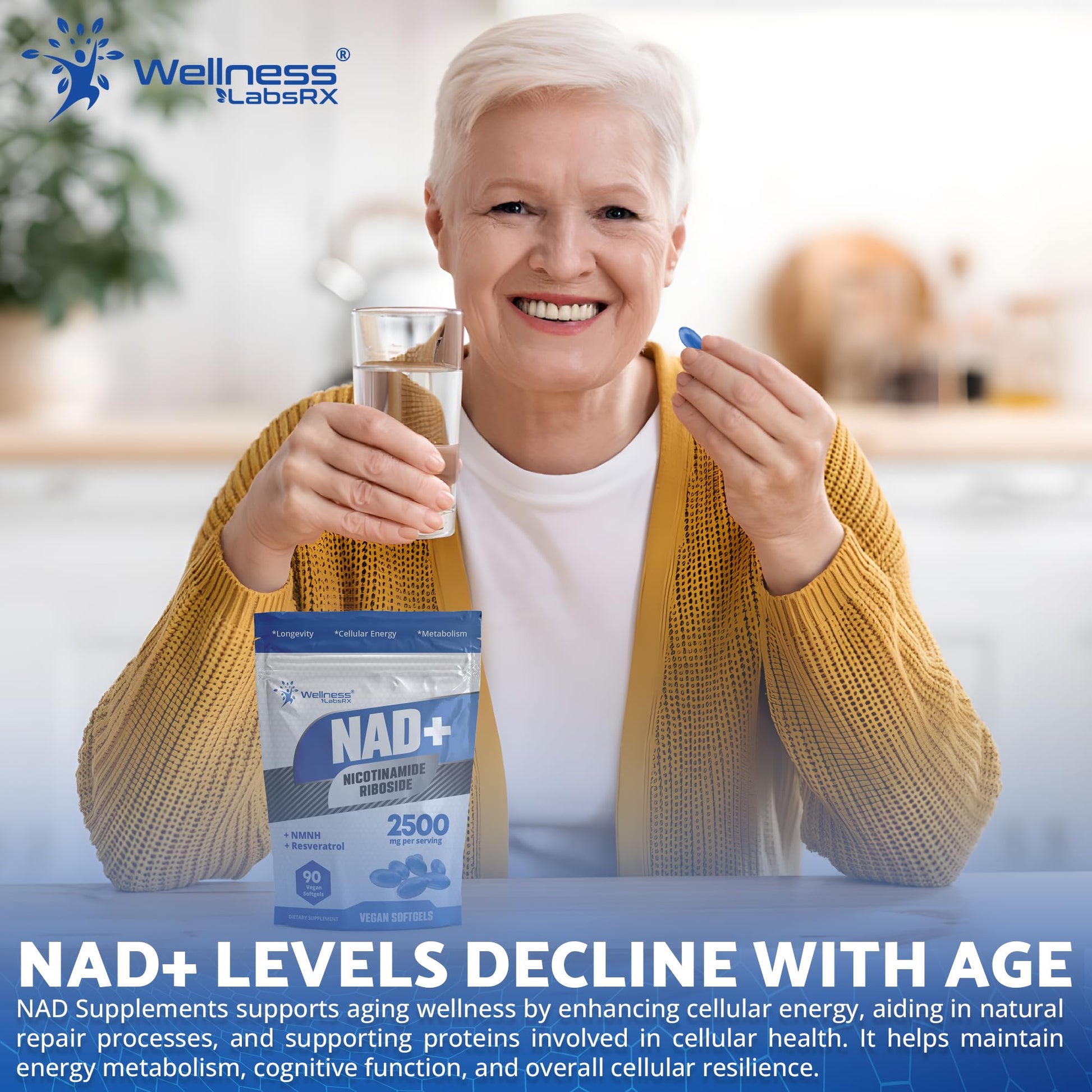 WELLNESS LABSRX NAD+ Supplement - Third-Party Tested NMNH Supplement Softgels, NAD Resveratrol 2500mg NAD Supplements for Anti-Aging, Longevity, and Cellular Health Support - Made in USA WELLNESS LABSRX buy supplements canada
