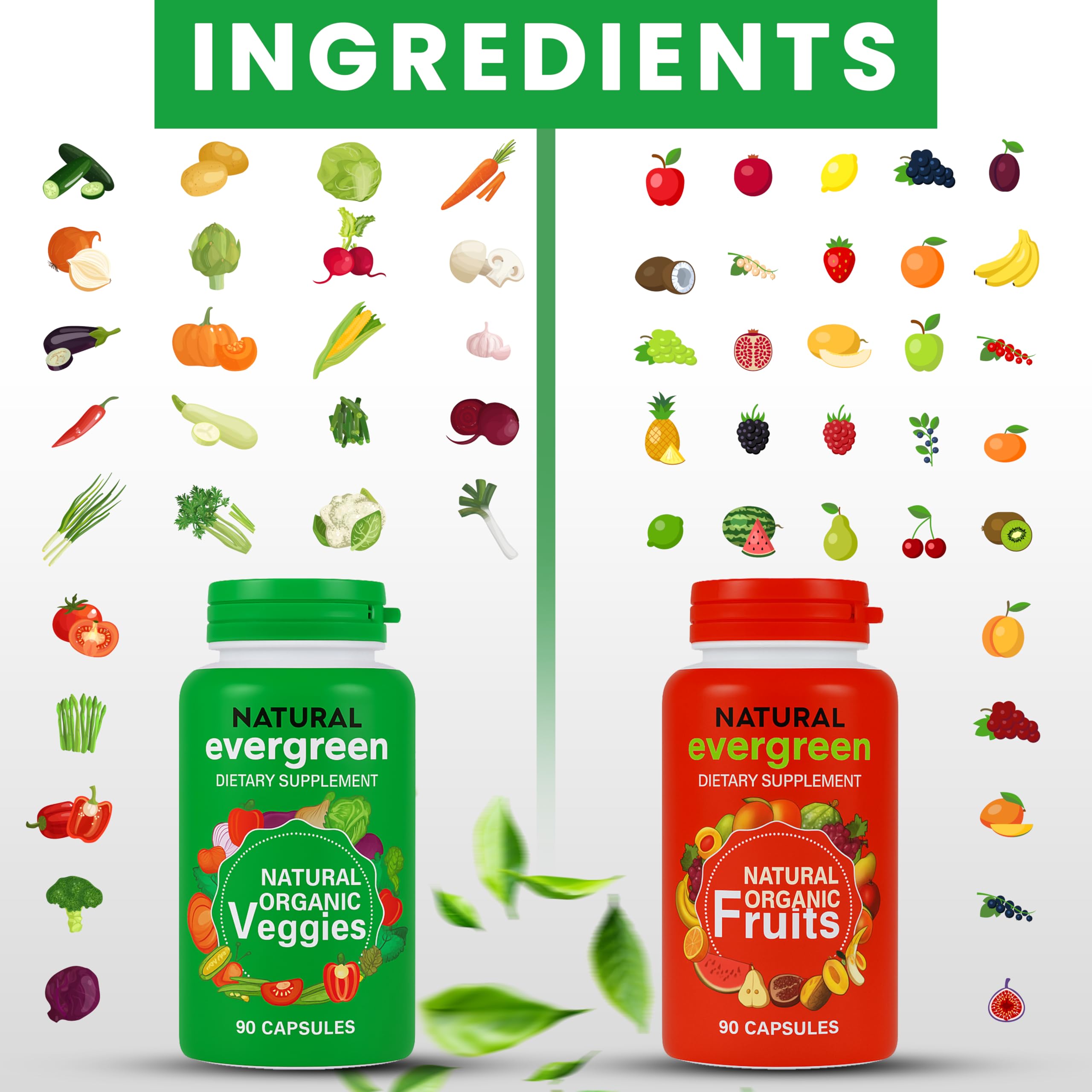 Fruit and Veggies Supplement – 100% Natural Super Greens Blend with Fruits & Vegetables | Veggie Capsules for Adults & Kids | Daily Nutrient Support Packed with Natural Vitamins & Minerals Natural Evergreen buy supplements canada