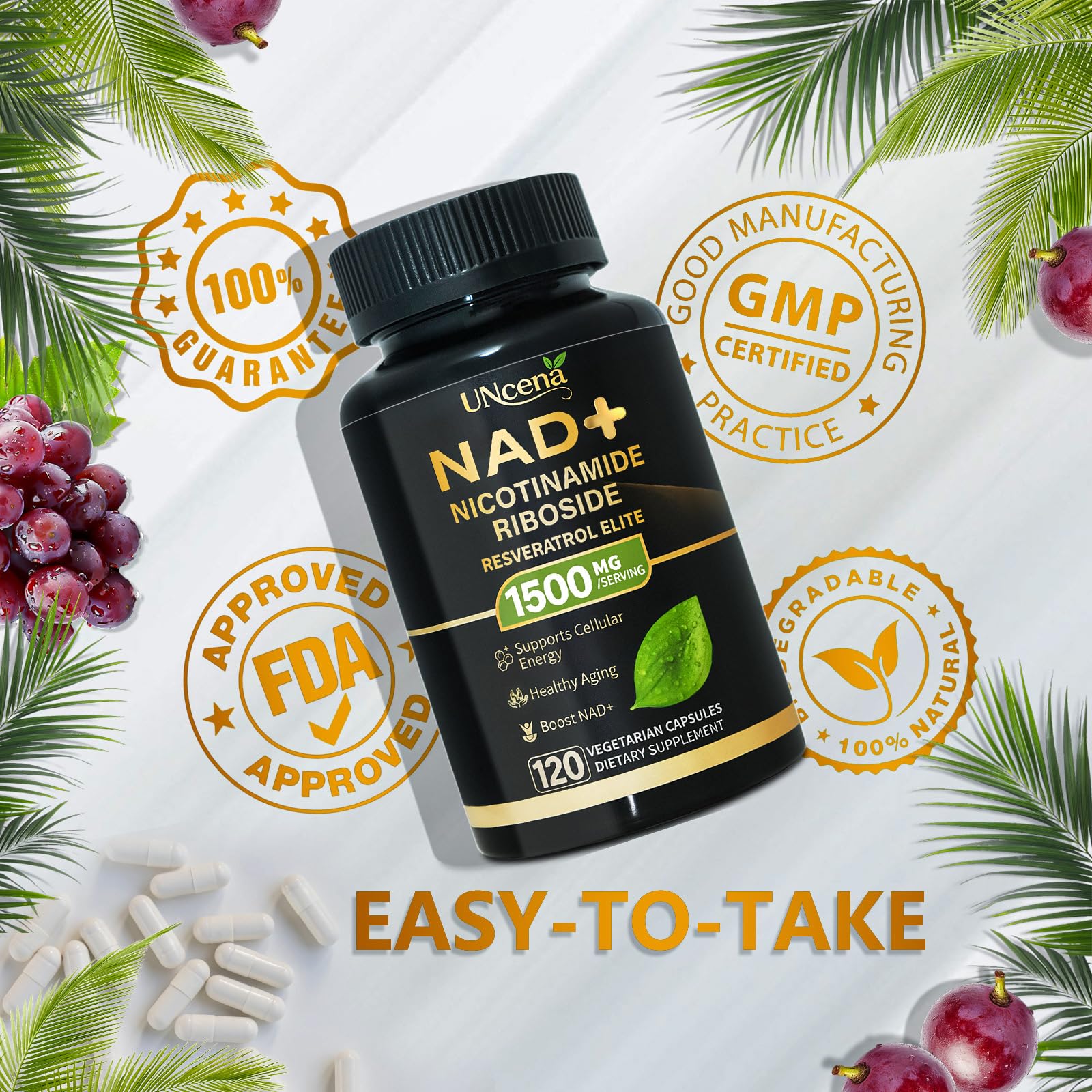 UNcena NAD Supplement 1500mg - Liposomal NAD+ Nicotinamide Riboside with Resveratrol, NAD Plus Boosting - Support Cellular Health, Stamina & Healthy Aging for Women & Men- 120 Capsules UNcena buy supplements canada