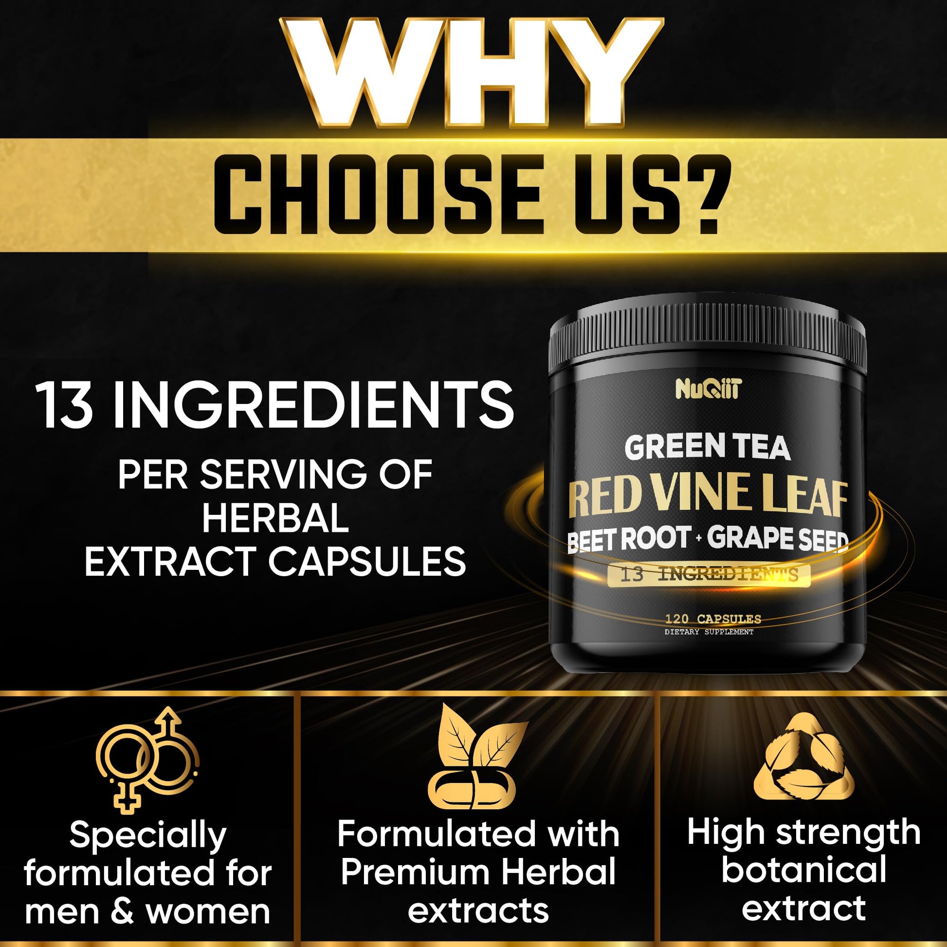 Red Vine Leaf Extract 15000mg Beet Root 3000mg Organic Green Tea 3000mg Supplement & More - Support Heart Health, Strength, Immune System & Body Management - 120 Vegan Capsules for 2-Month Supply NUQIIT buy supplements canada