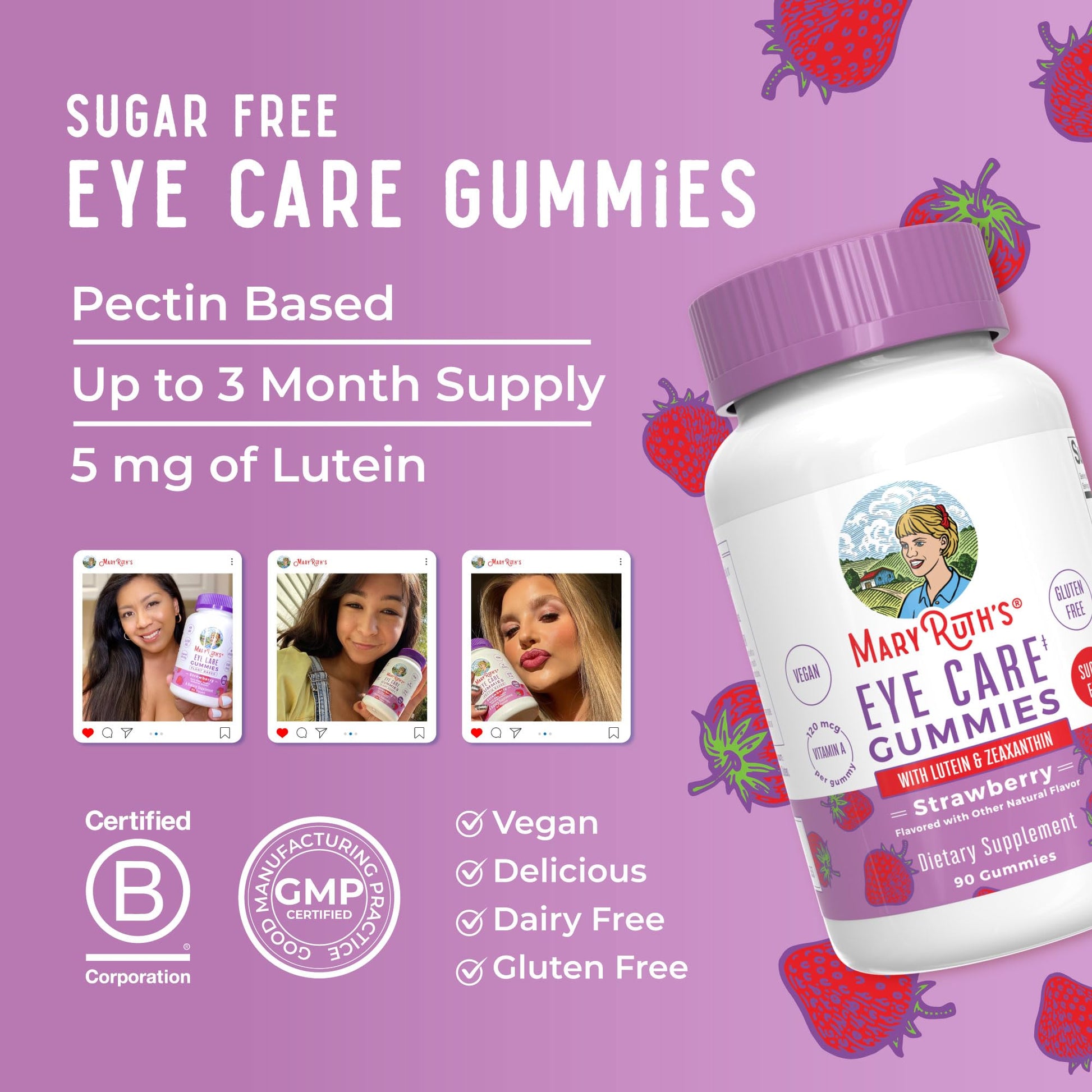 MaryRuth Organics Eye Care Gummies | Eye Health Vitamins for Adults and Kids | Lutein and Zeaxanthin Supplements | for Eyes | Vegan | Non-GMO | Gluten Free | 90 Count MARYRUTH'S buy supplements canada