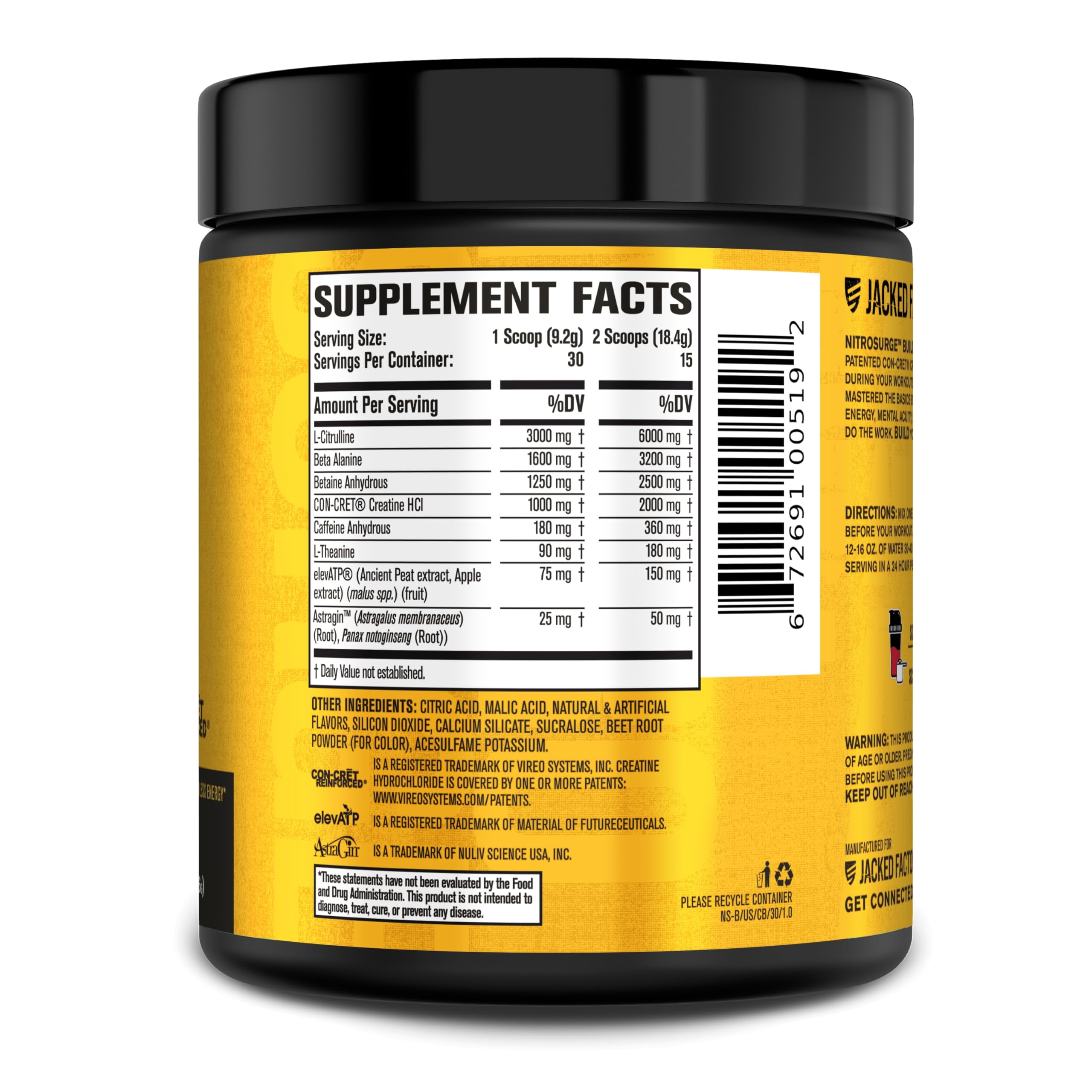 Jacked Factory Nitrosurge Build Pre Workout with Creatine for Muscle Building - Con Cret Creatine Powder & elevATP for Intense Energy, Powerful Pump Jacked Factory buy supplements canada