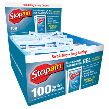 Stopain Pain Relief 3g Gel Packets, 100ct, 8% Menthol, Topical Pain Relief, Knee Pain Relief, Back Pain Relief, and Arthritis Pain Relief, Perfect for Workplace First Aid Cabinets, Made in USA Stopain buy supplements canada