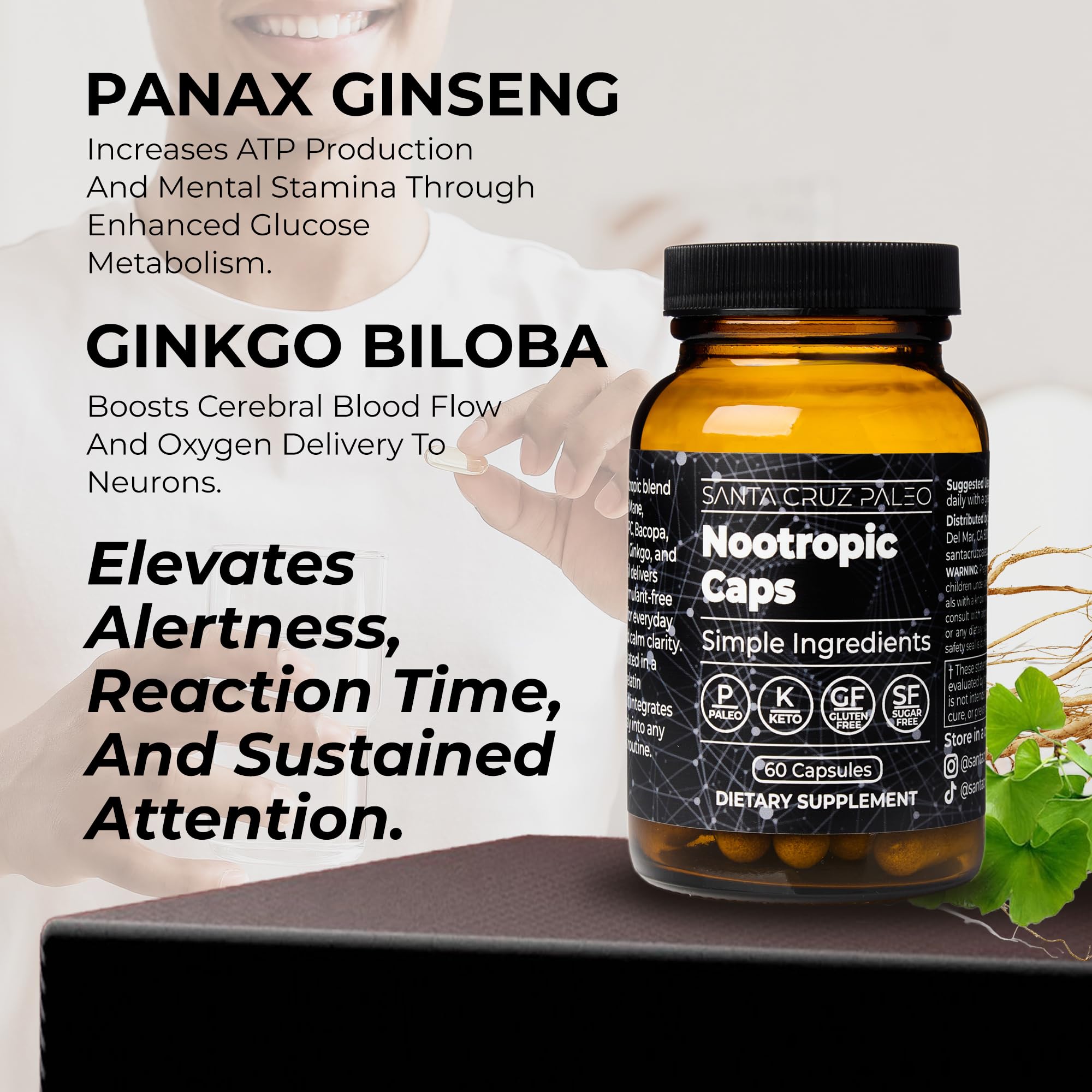 Santa Cruz Paleo Nootropic Capsules – Lions Mane, Alpha GPC, Panax Ginseng & Ginkgo Biloba for Focus, Memory, Mental Clarity & Energy – Keto, Paleo, Gluten Free Brain Supplement, 60 Caps Santa Cruz Paleo buy supplements canada