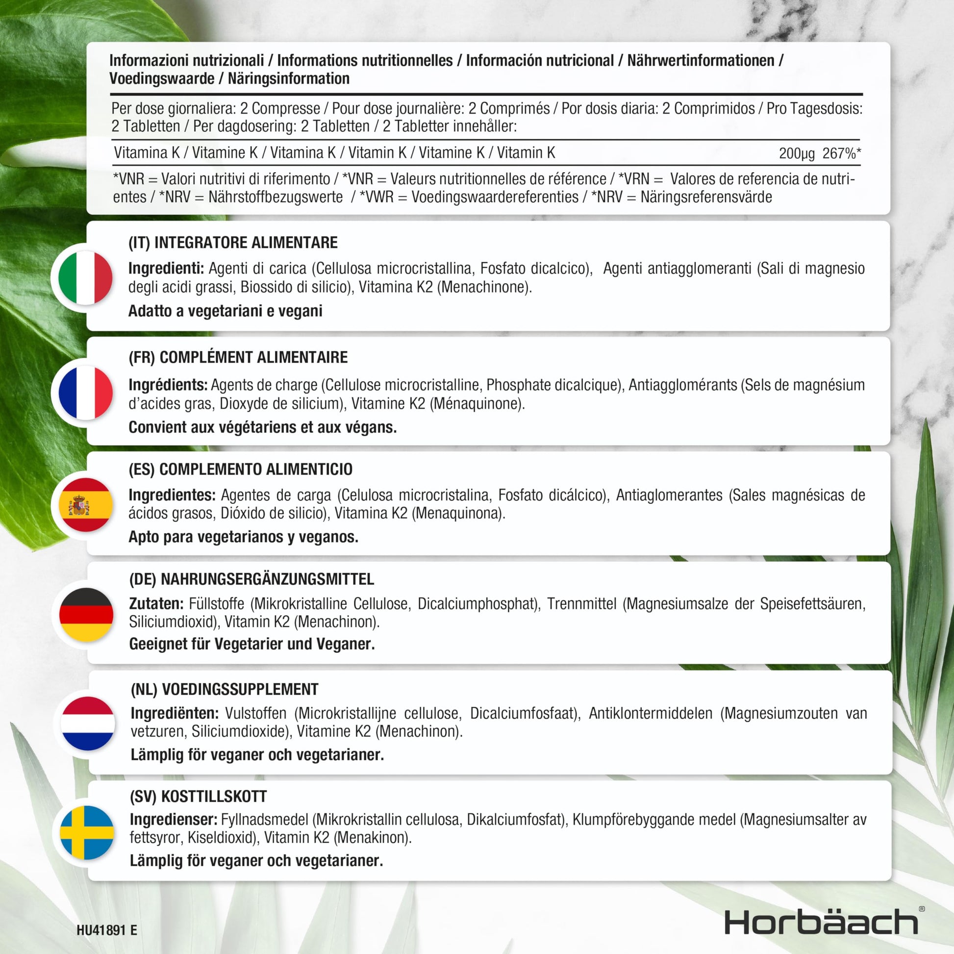 Vitamin K2 MK7 200ug | 365 Vegan Tablets | High Strength Menaquinone MK-7 Horbäach buy supplements canada