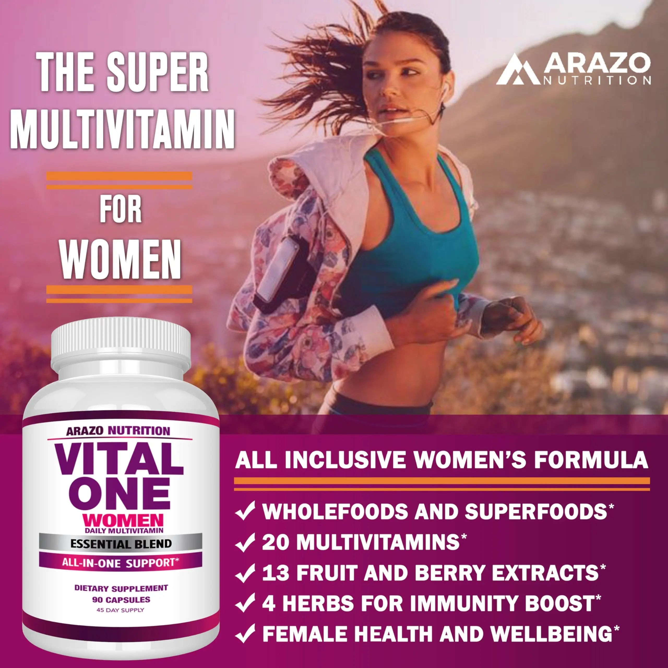 Arazo Nutrition Vital One Multivitamin for Women - Daily Wholefood Supplement - 90 Vegan Capsules Arazo Nutrition buy supplements canada