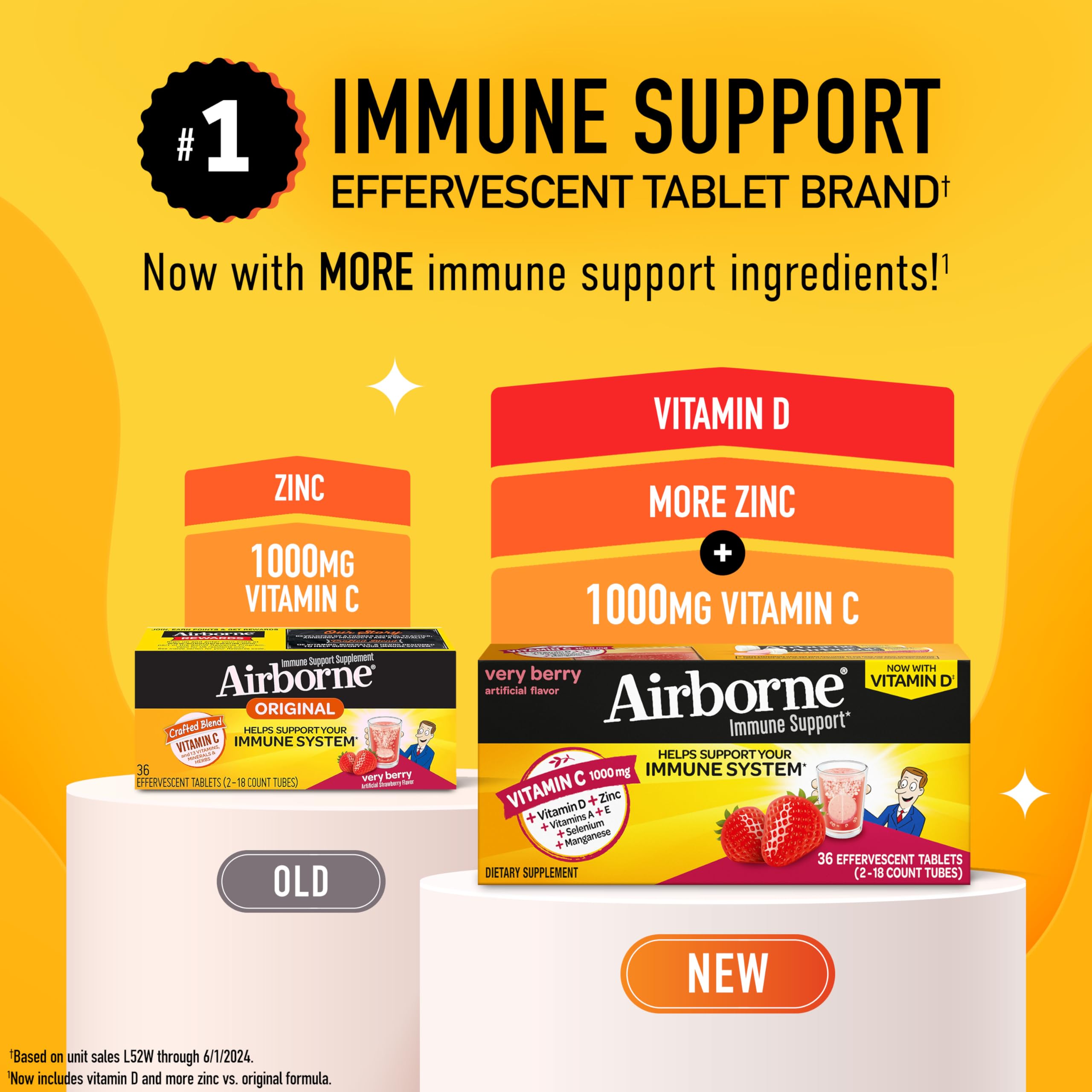 Vitamin C 1000mg (per serving) - Airborne Very Berry Effervescent Tablets (36 count in a box), Gluten-Free Immune Support Supplement, With Vitamins A C E, ZINC, Selenium, Echinacea & Ginger Airborne buy supplements canada
