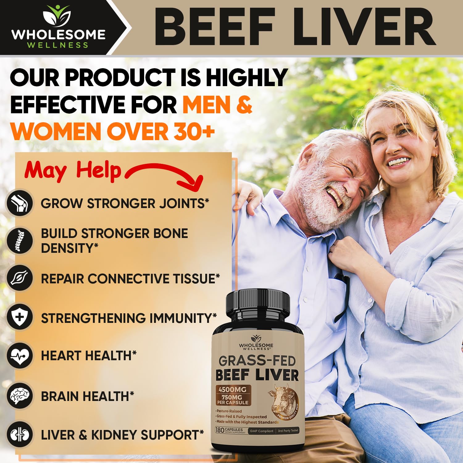 Wholesome Wellness Grass Fed Desiccated Beef Liver Capsules (180 Pills, 750mg Each) - Natural Iron, Vitamin A, B12 for Energy - Raised Undefatted in New Zealand Wholesome Wellness buy supplements canada