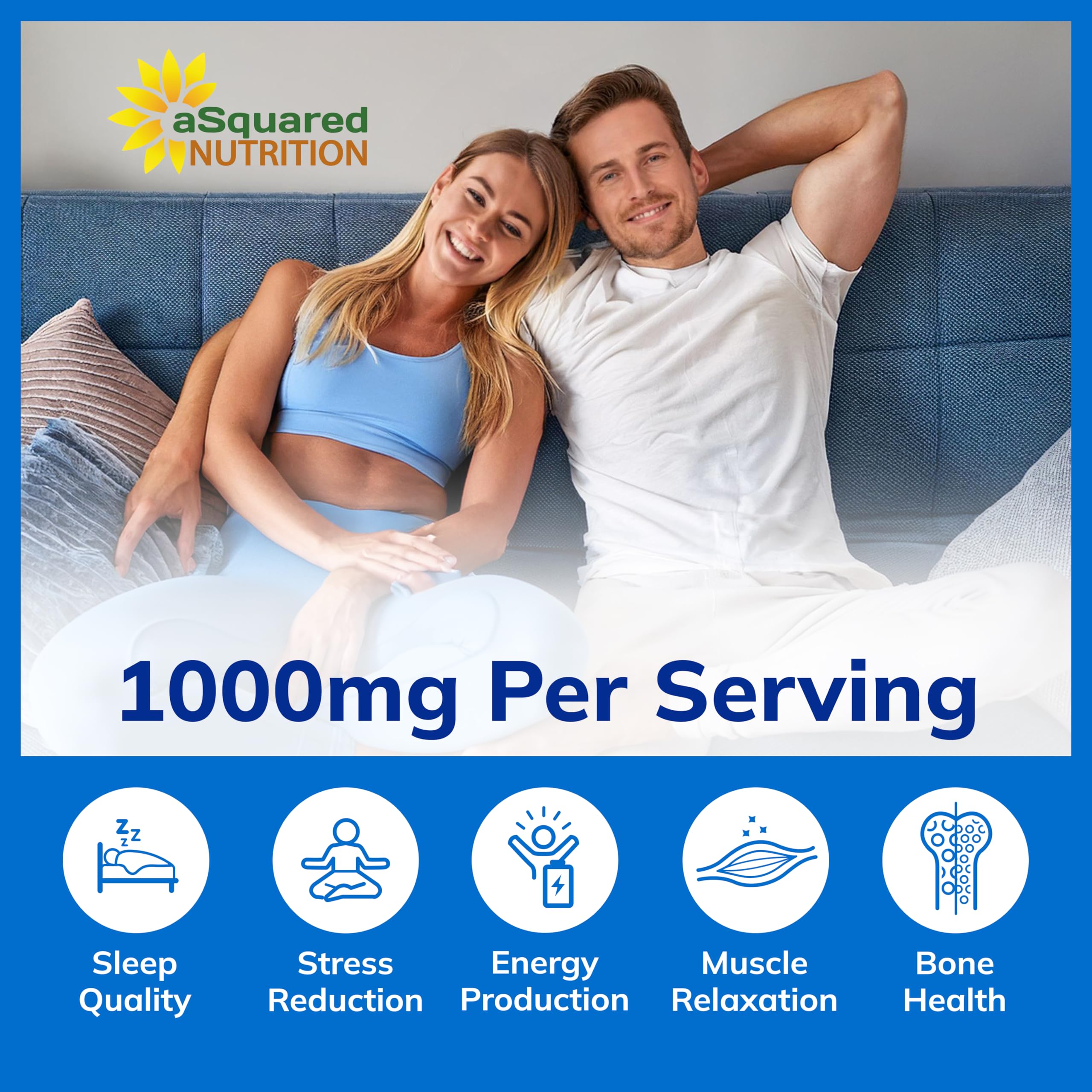 Magnesium Glycinate 1000mg with Vitamin D3 & B6-500mg per Capsule - Pure Elemental Mag Supplement Complex for Sleep, Muscle, Bone Health