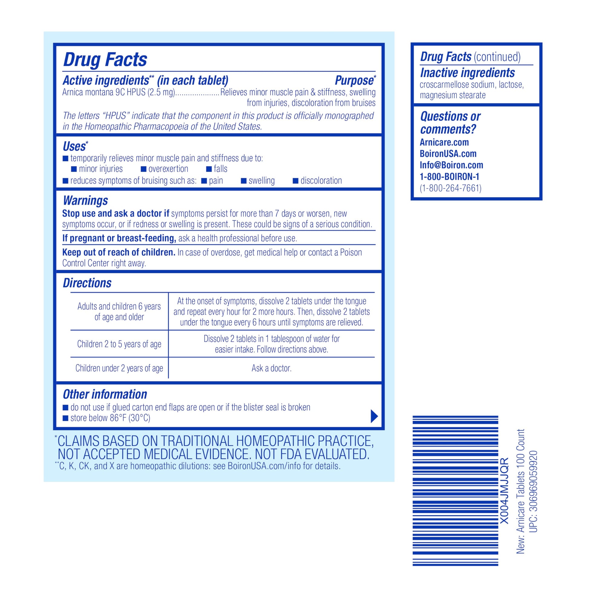 Boiron Arnicare Tablets - 100 Count for Pain Relief from Muscle Pain, Joint Soreness, Swelling from Injury or Bruises - Arnica Meltaway Tabs Boiron buy supplements canada