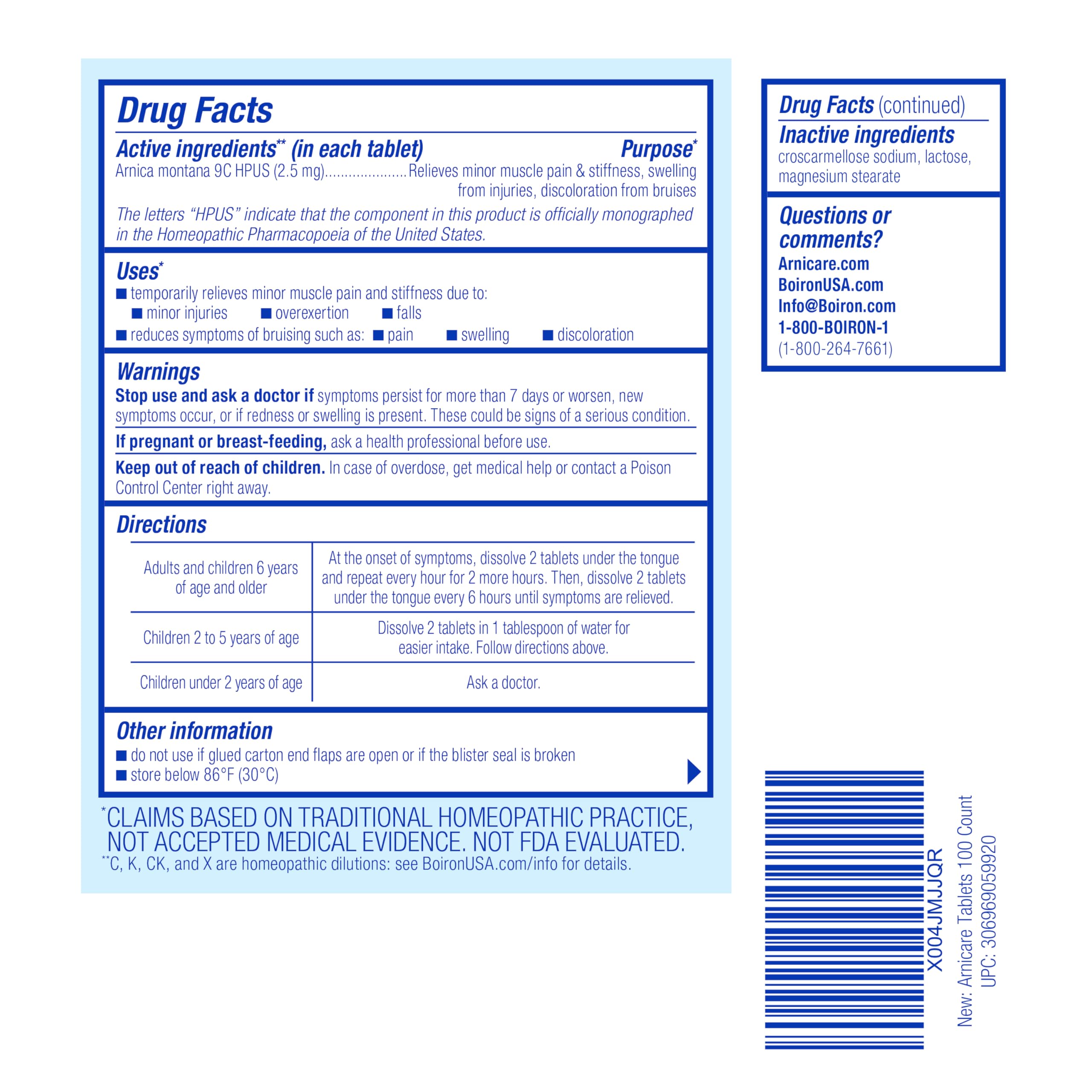 Boiron Arnicare Tablets - 100 Count for Pain Relief from Muscle Pain, Joint Soreness, Swelling from Injury or Bruises - Arnica Meltaway Tabs Boiron buy supplements canada