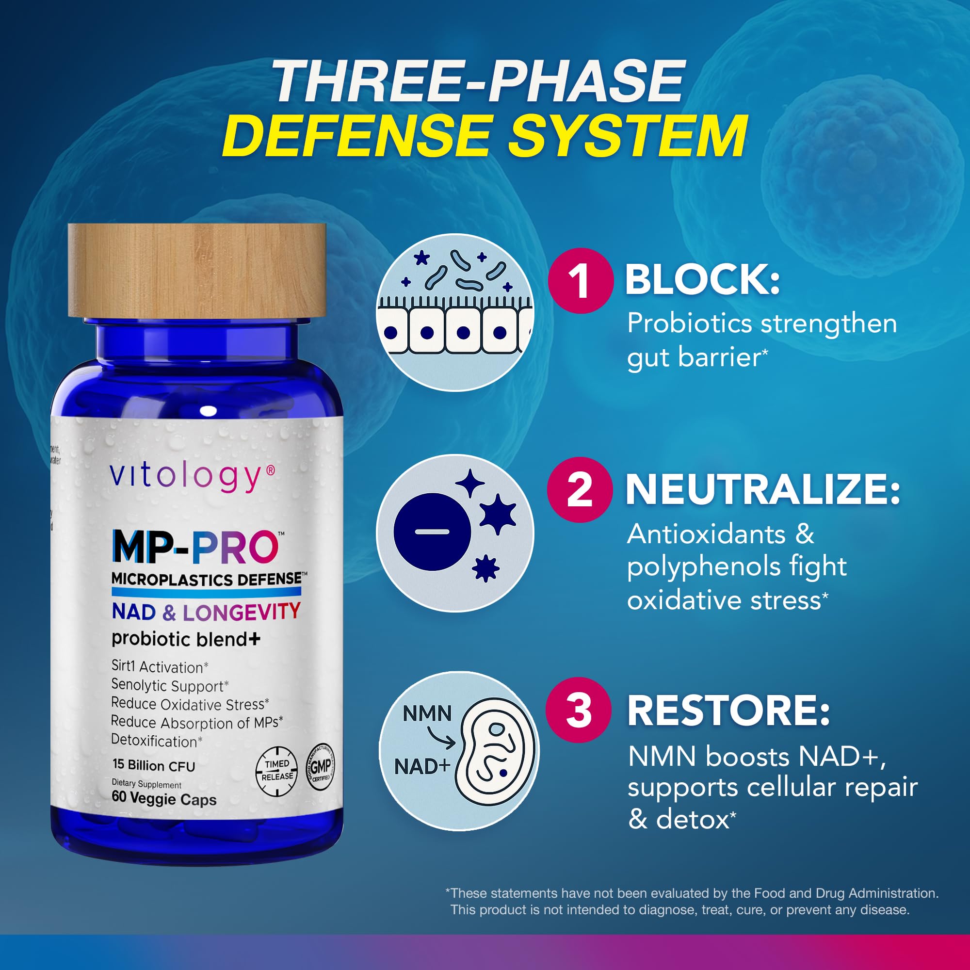 Vitology MP-PRO Microplastics Defense | 15 Billion CFU Probiotic + Antioxidant Blend | NMN, NAC, Glutathione, Resveratrol & Charcoal | Supports Cellular Detox, Longevity & Gut Health – 60 Capsules Vitology buy supplements canada