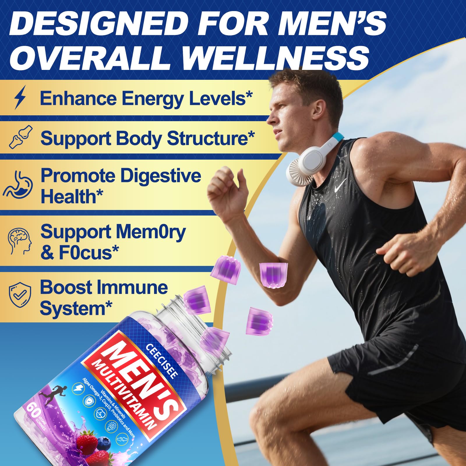 Ceecisee Men’s Methylated Multivitamin Gummies: Chewable Multivitamins Mens Gummy with Omega Probiotic Magnesium Zinc Vitamins B12 D3 - No Iron Daily Supplement Support Energy Immune for Men(120Count) Ceecisee buy supplements canada