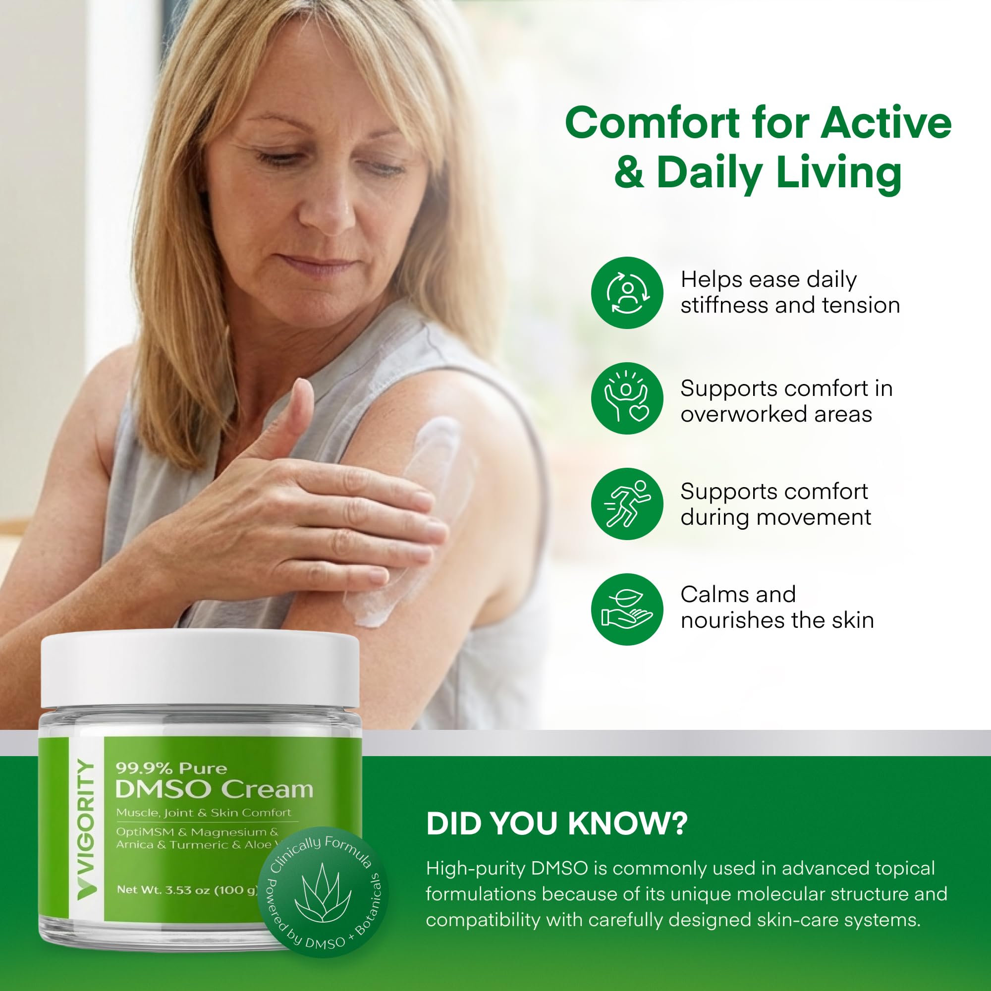 Vigority DMSO Cream 99.9% Pure for Topical Joint, Muscle Comfort - DMSO Pharmaceutical Grade Cream with Arnica, Magnesium, Turmeric, OptiMSM, Aloe Vera 2 Pack Vigority buy supplements canada
