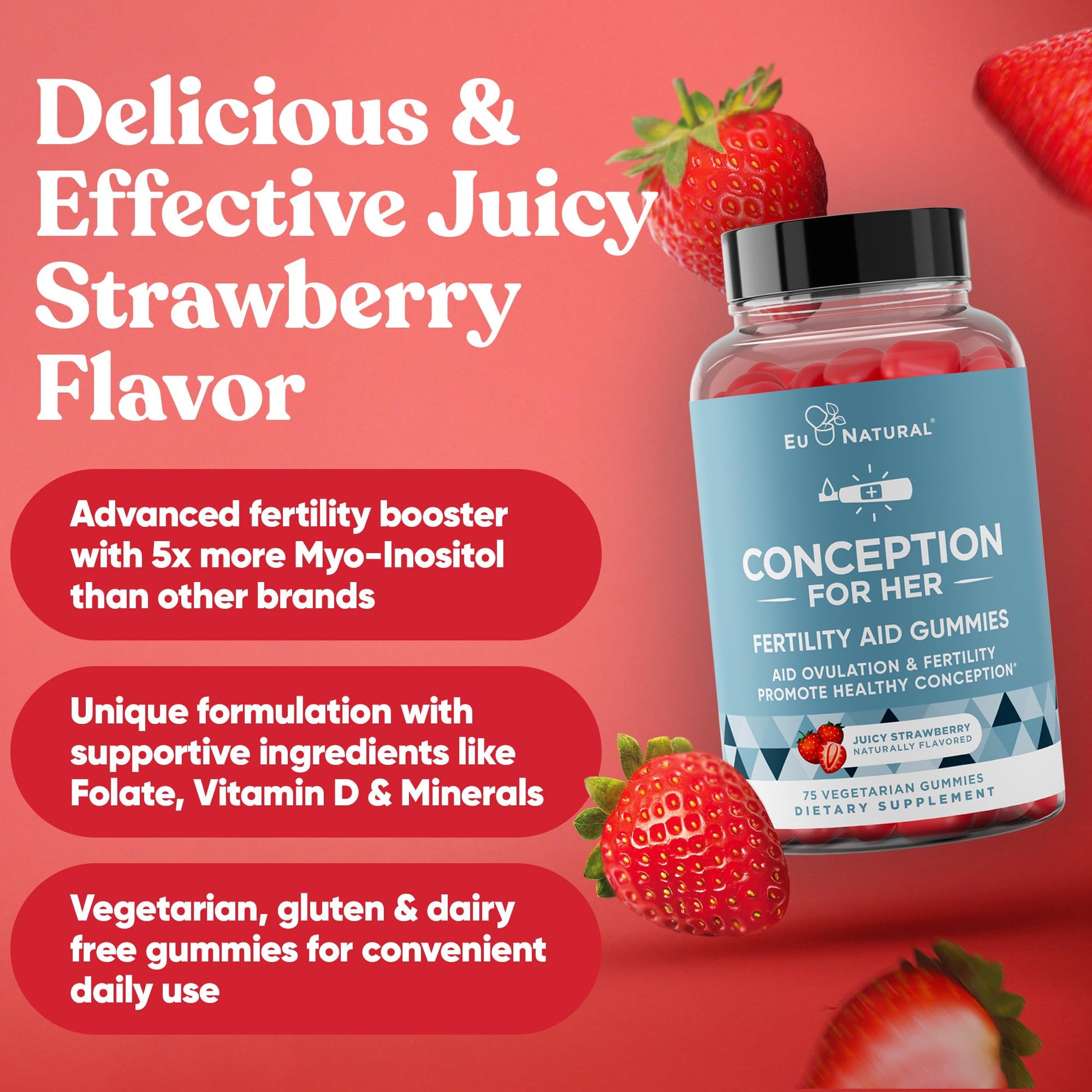 Conception for Her Fertility Gummies - Fertility Supplements for Women with Myo Inositol, Folate & more Essential Nutrients - Delicious Juicy Strawberry Hormone Balance Vitamins, 75 ct Pectin Gummies Eu Natural buy supplements canada