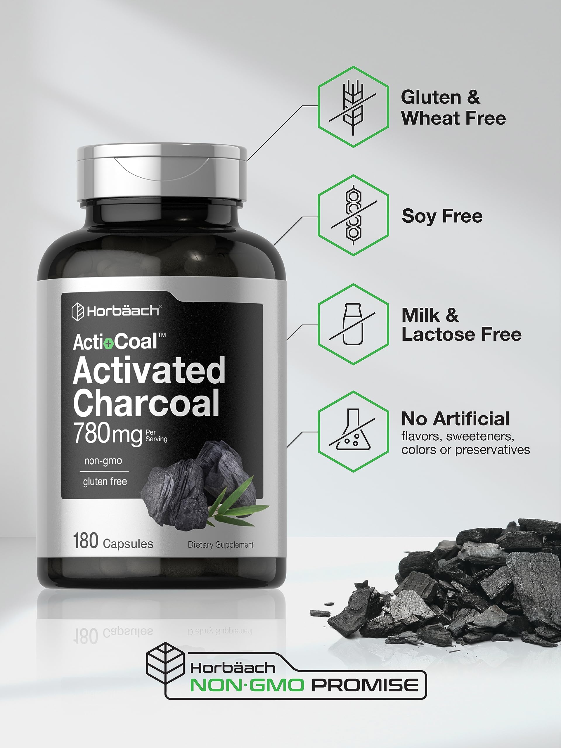 Charcoal Pills 780mg | 180 Capsules | Activated Charcoal from Coconut Shells | Non-GMO Horbäach buy supplements canada